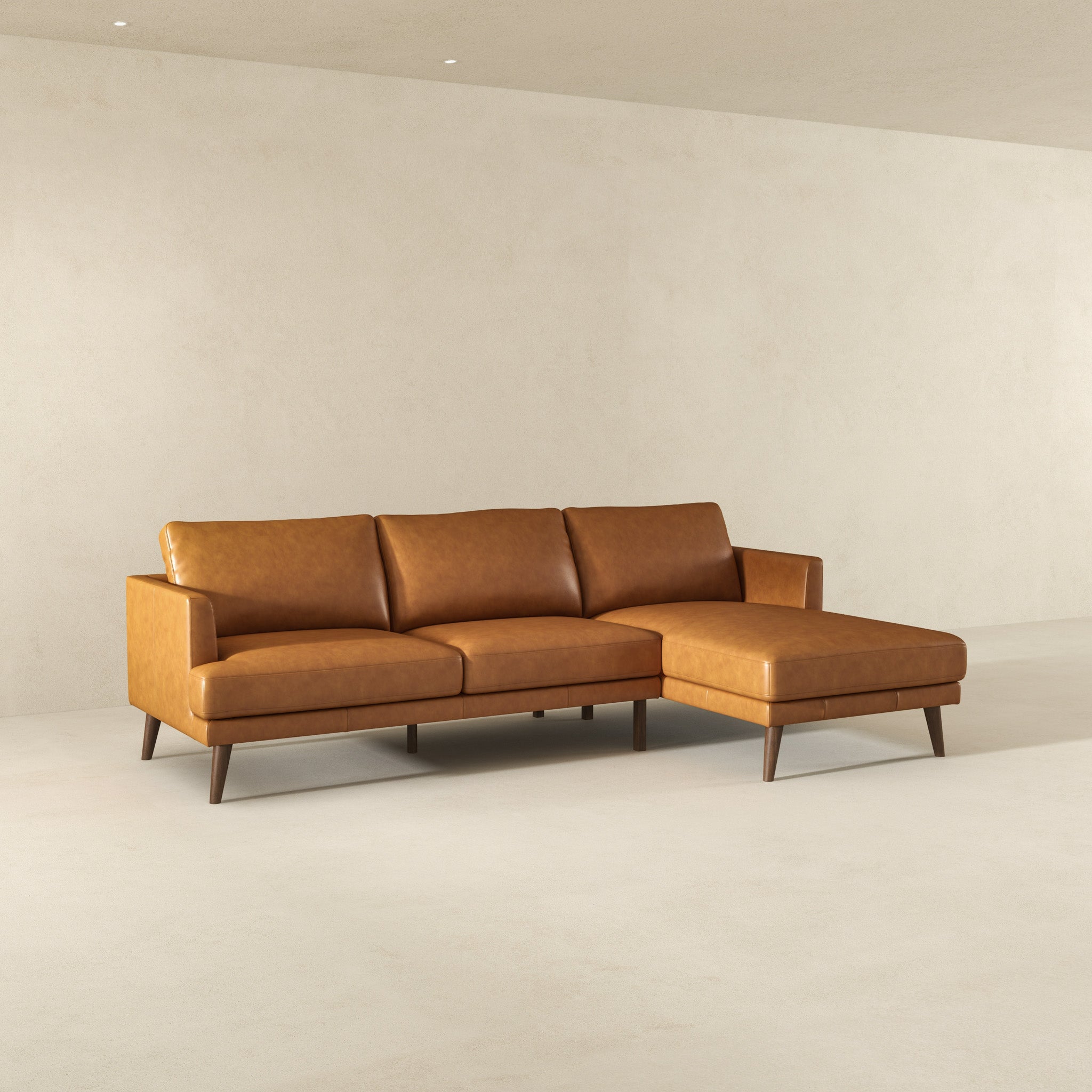 Lore Modern Genuine Tan Leather Right-Facing L-Shaped Sectional