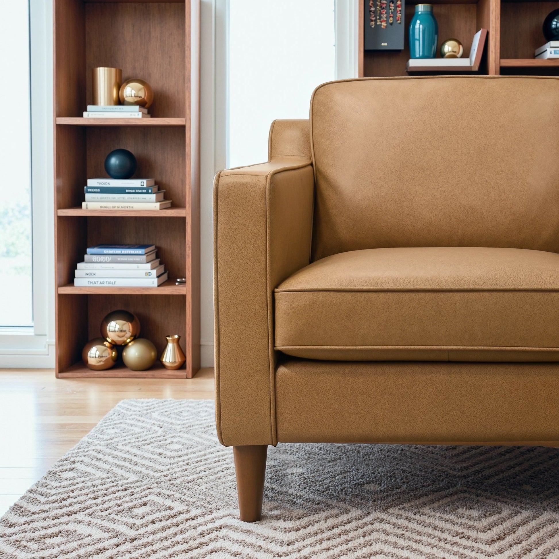 Cooper Stylish Top Grain Leather Lounge Chair with Solid Wood Legs