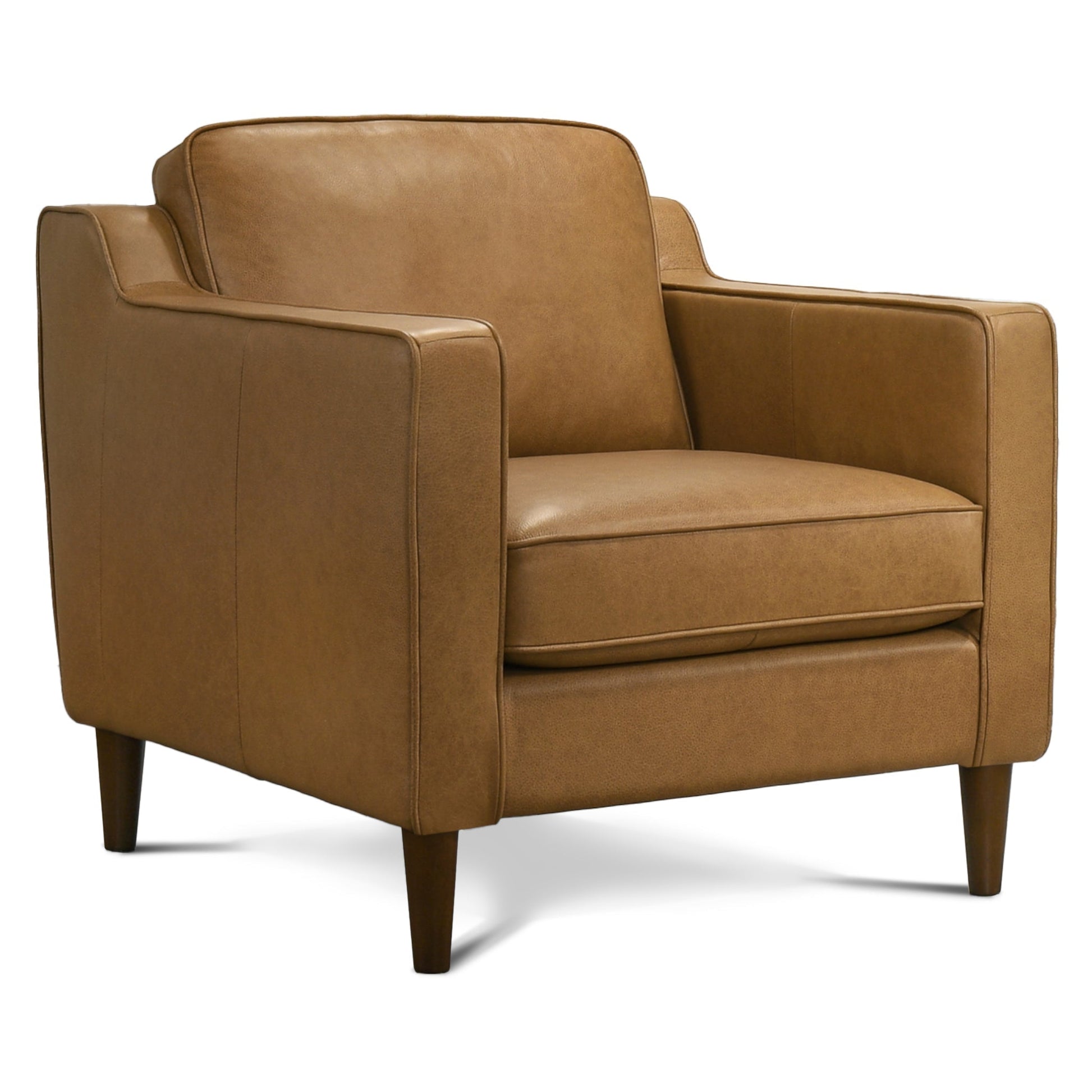 Cooper Stylish Top Grain Leather Lounge Chair with Solid Wood Legs