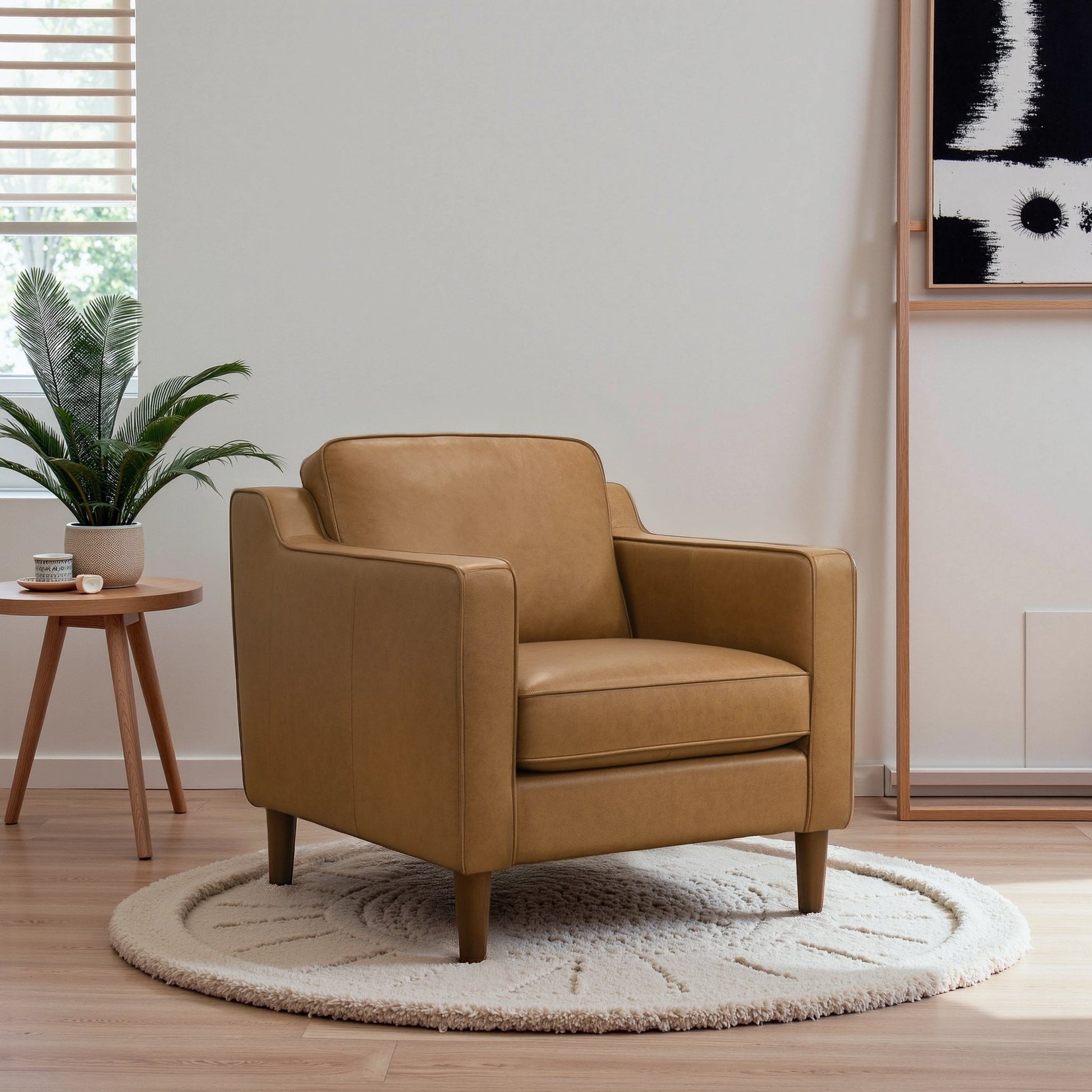 Cooper Stylish Top Grain Leather Lounge Chair with Solid Wood Legs