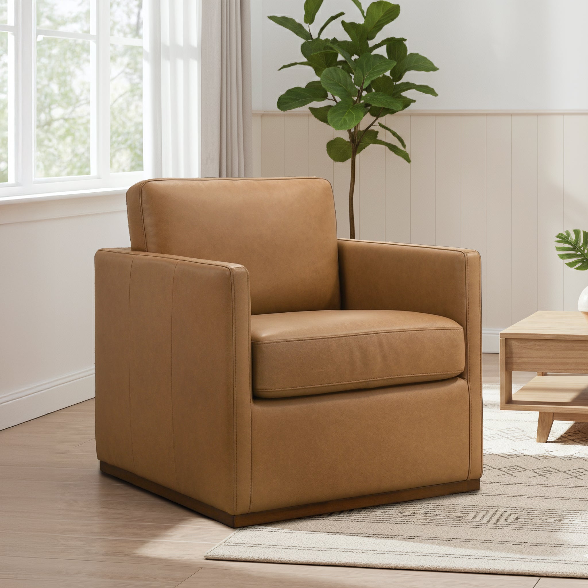 Darien Stylish 360° Swivel Chair with Top-Grain Buffalo Leather