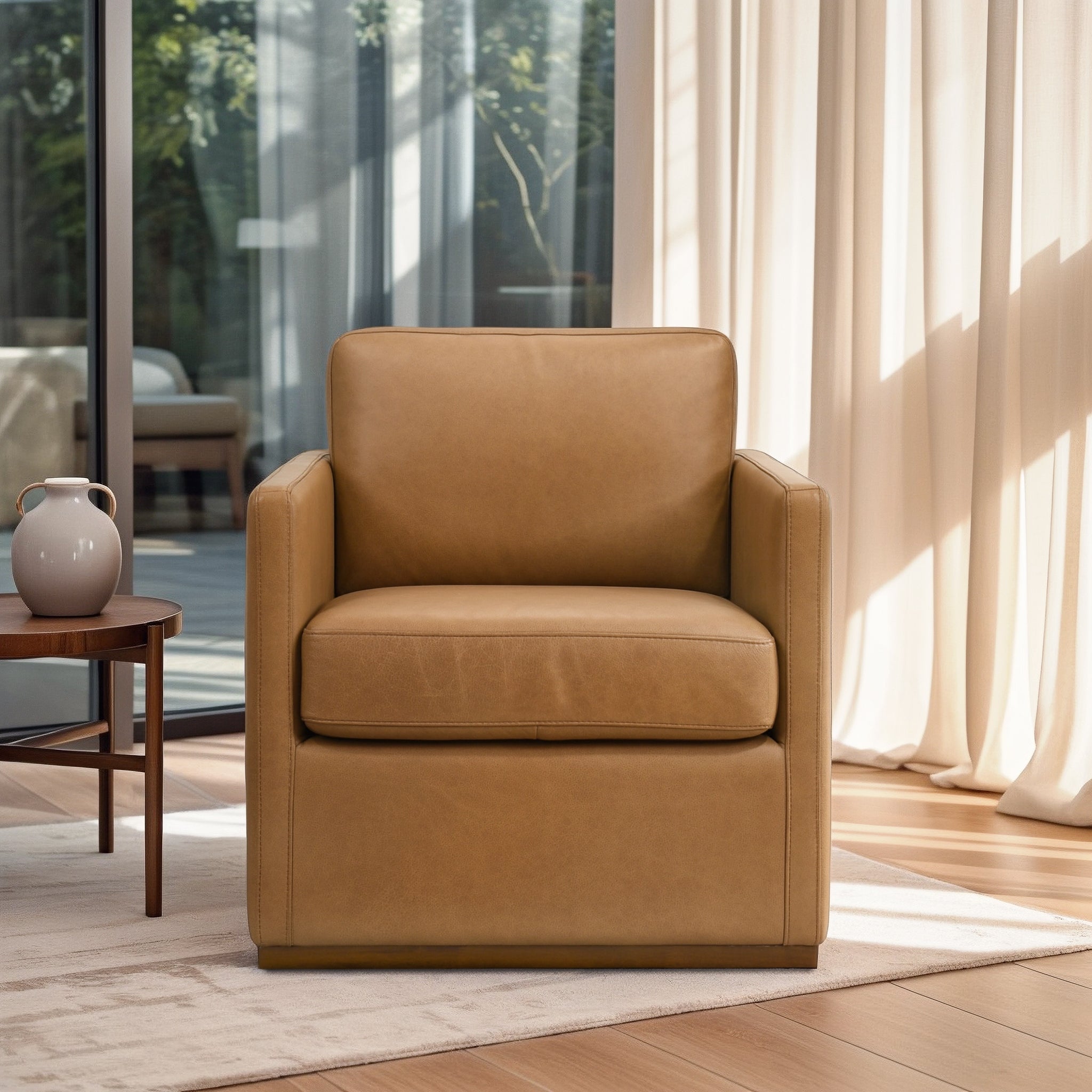 Darien Stylish 360° Swivel Chair with Top-Grain Buffalo Leather