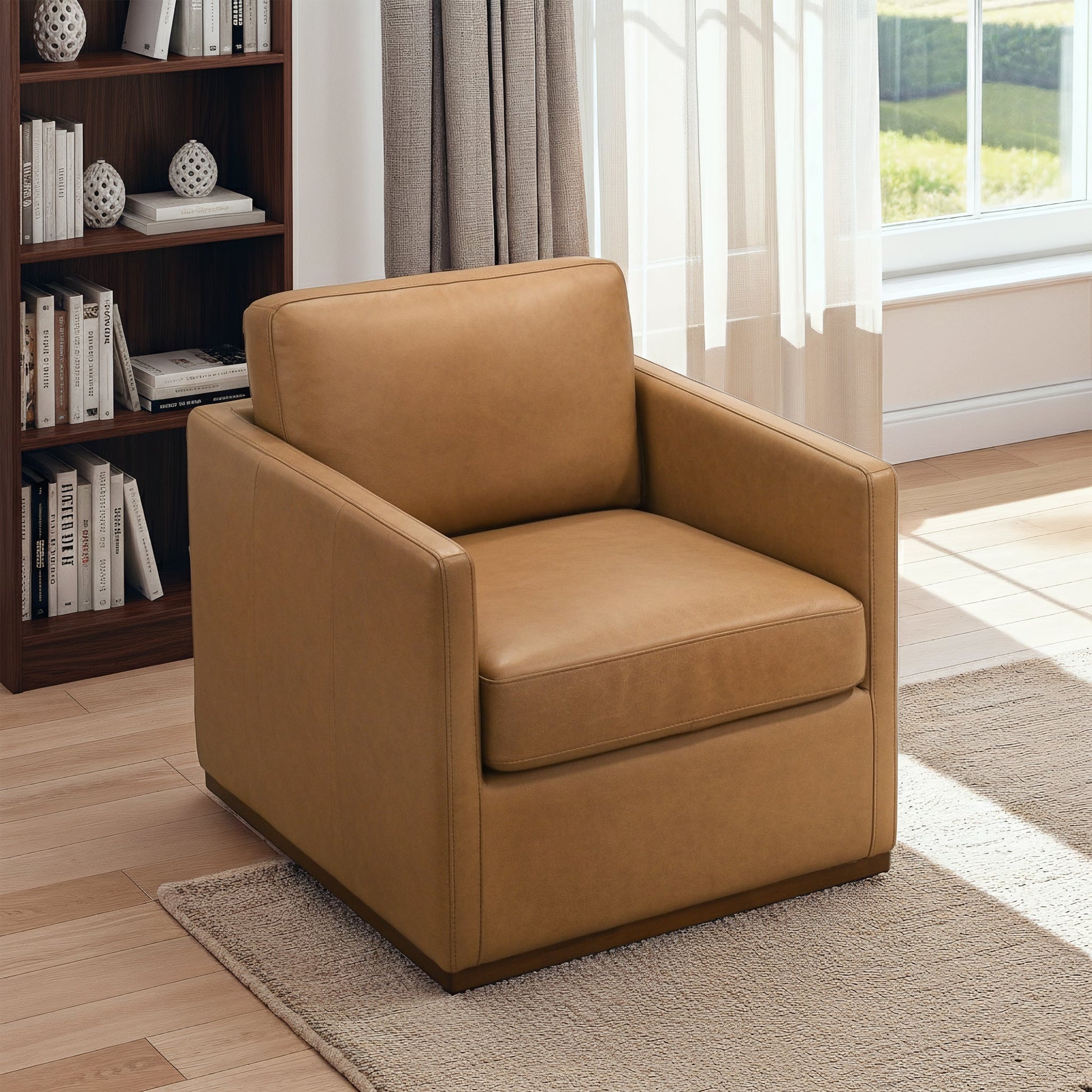 Darien Stylish 360° Swivel Chair with Top-Grain Buffalo Leather
