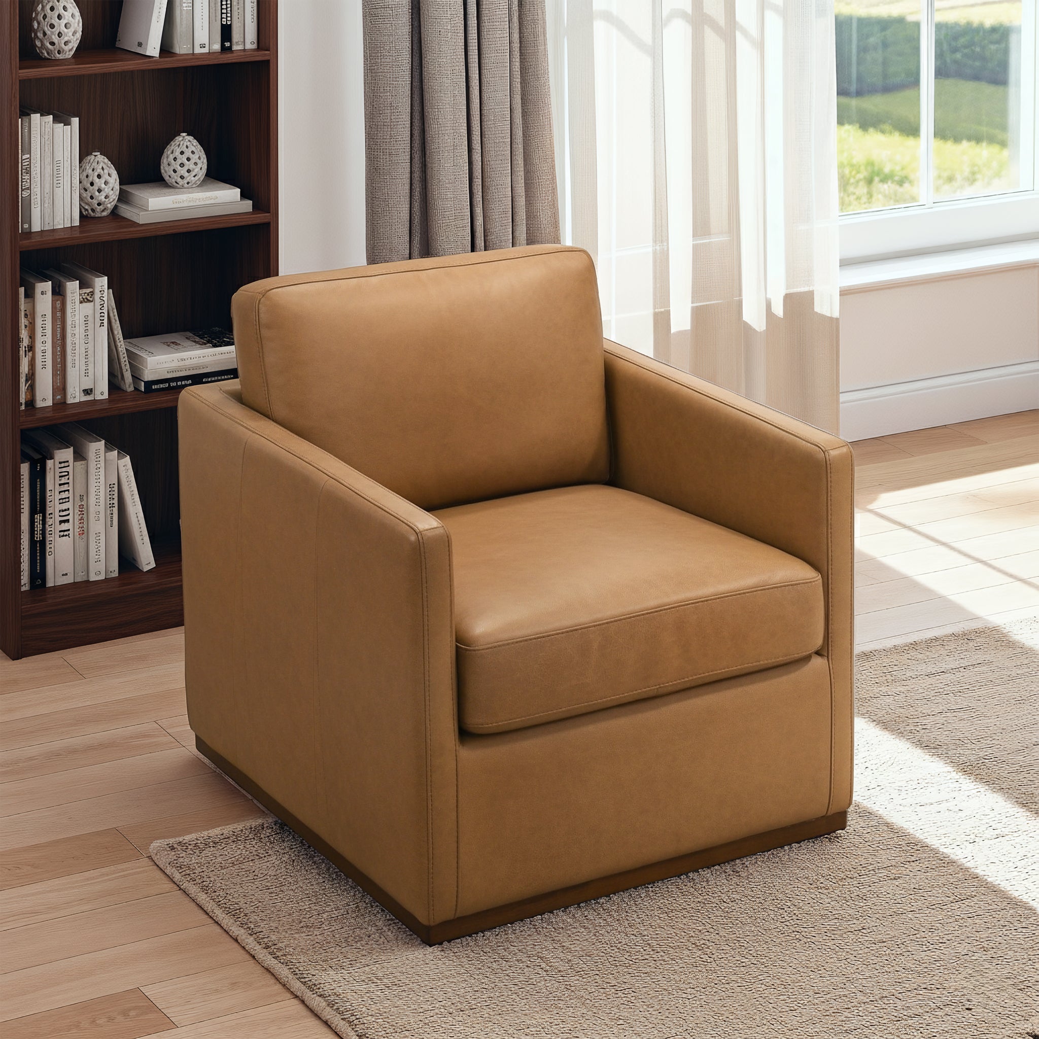 Darien Stylish 360° Swivel Chair with Top-Grain Buffalo Leather