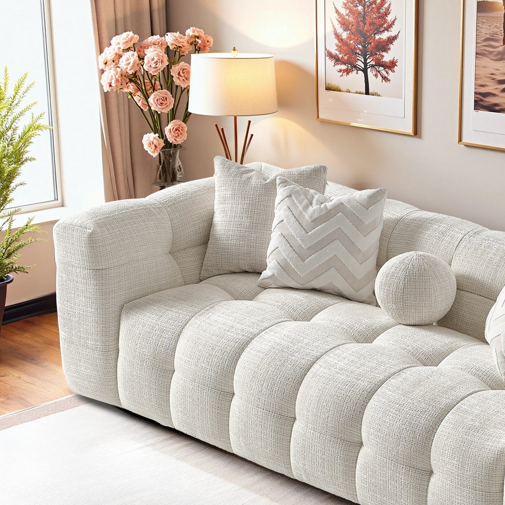 Alana Tufted Ivory Chenille Sofa