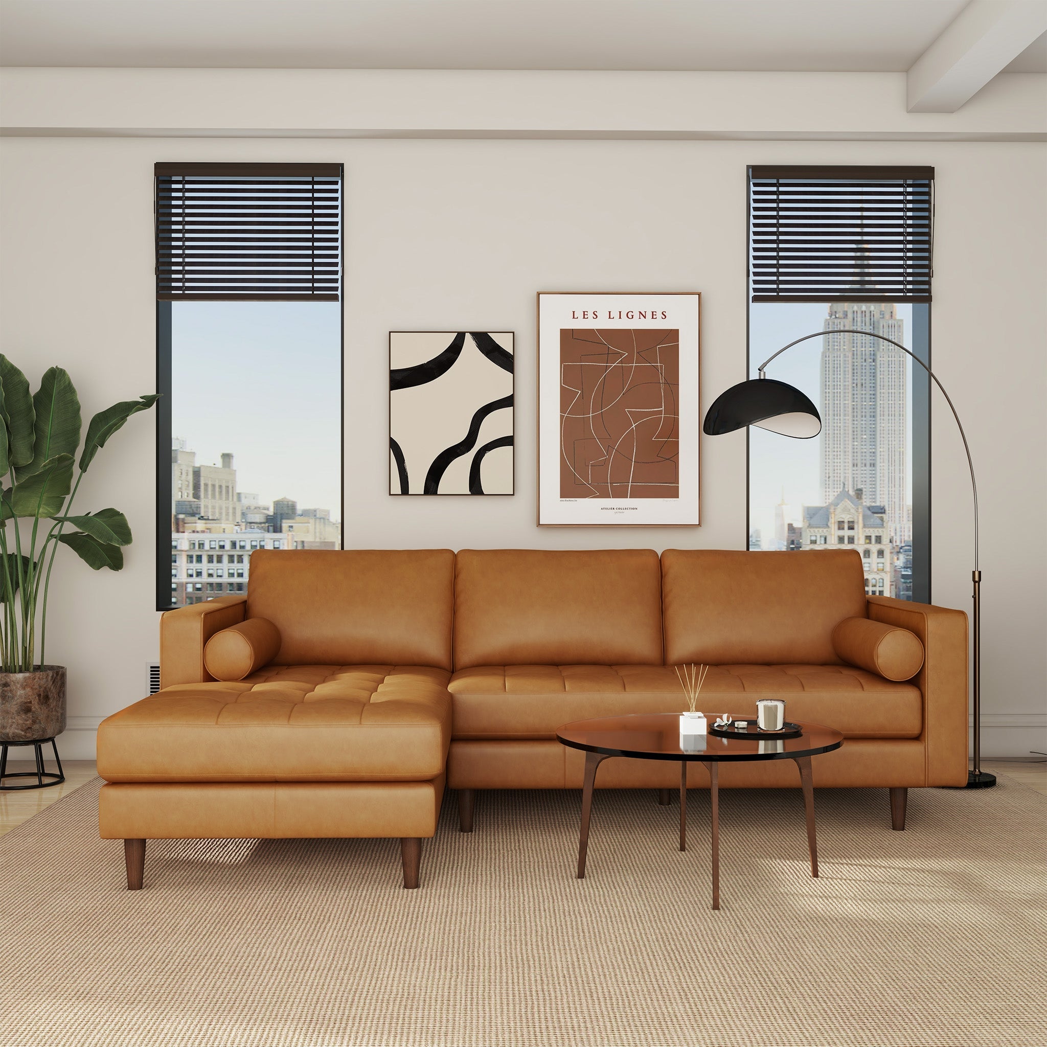 Anthony Luxurious L-Shaped Top Grain Leather Sectional Sofa