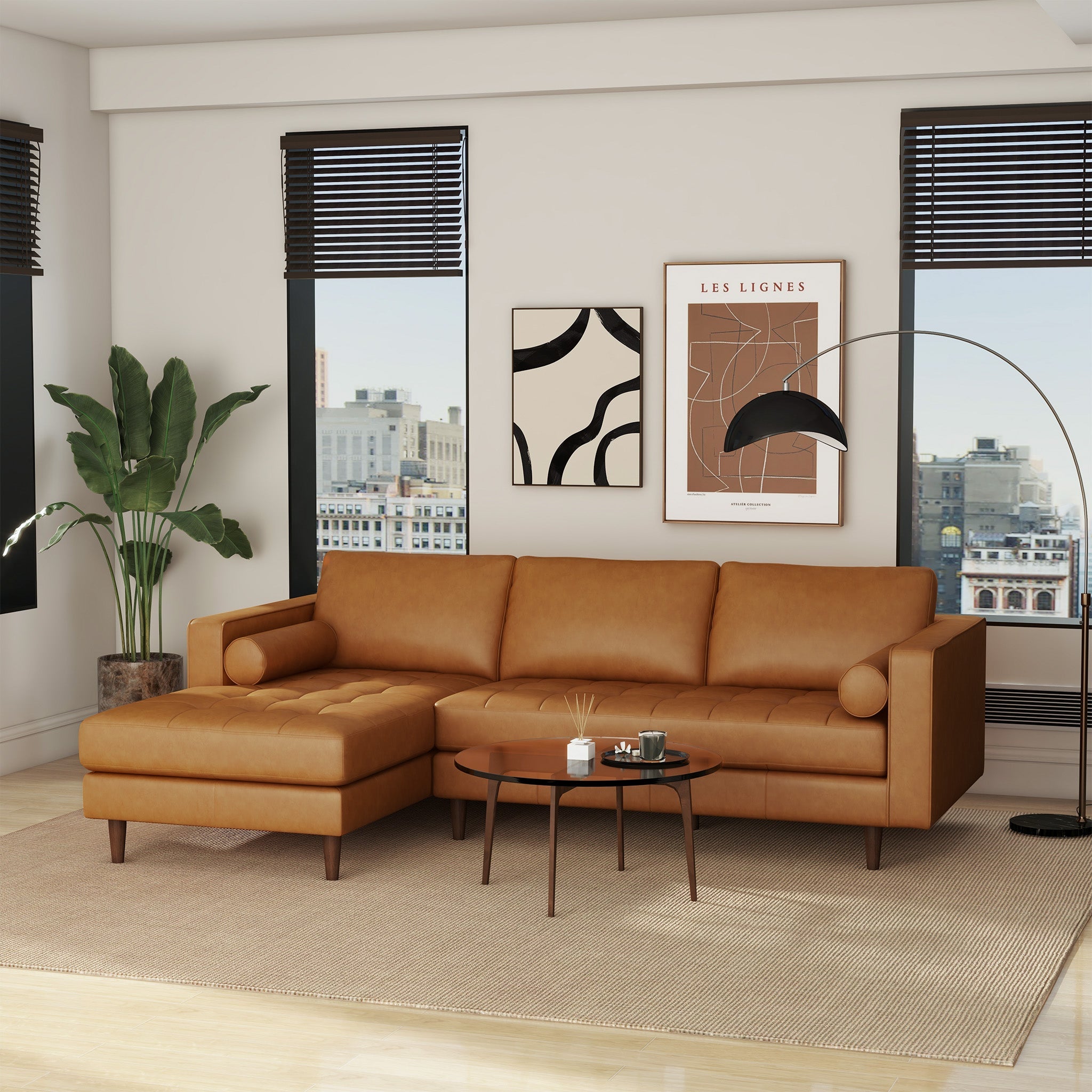 Anthony Luxurious L-Shaped Top Grain Leather Sectional Sofa