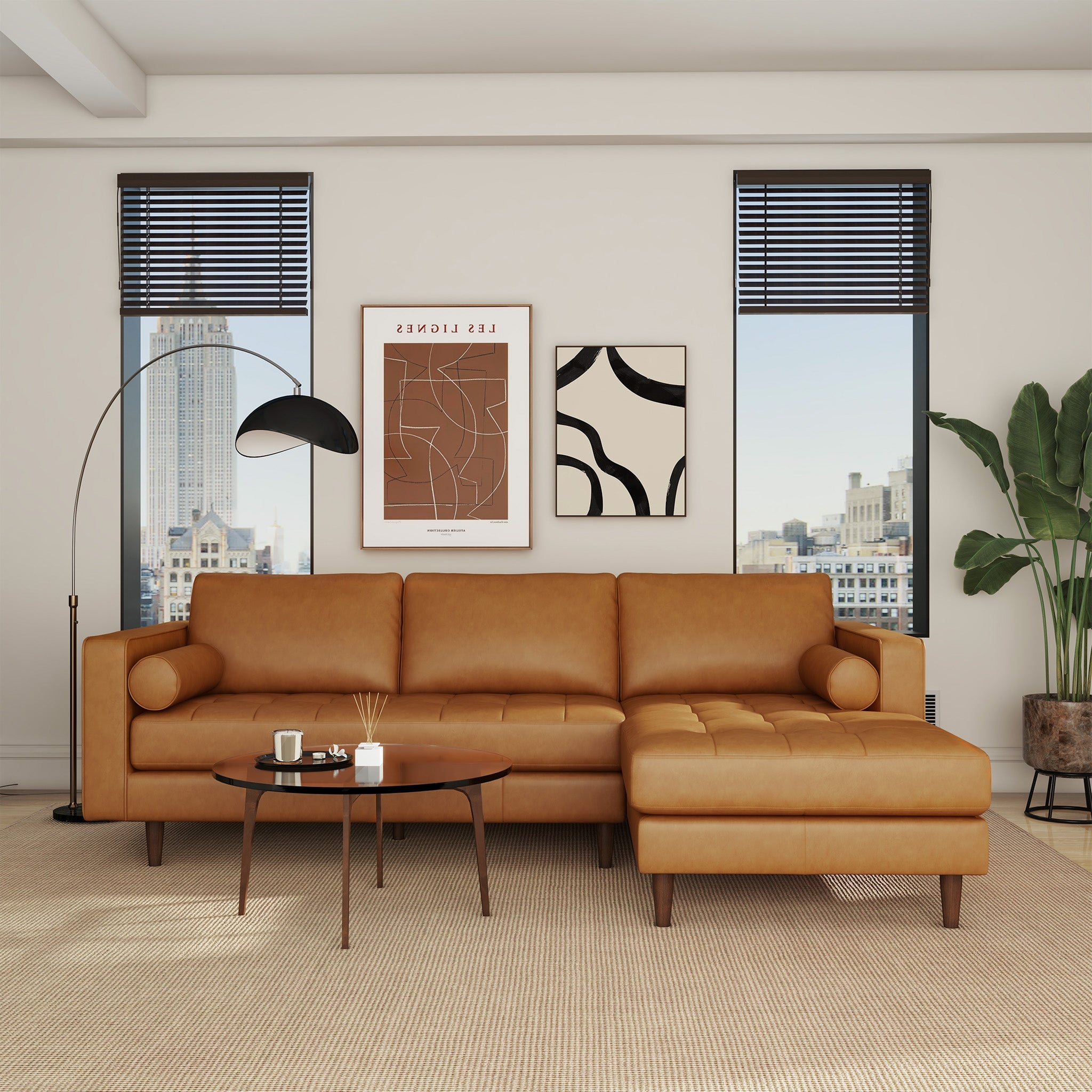 Anthony Luxurious L-Shaped Top Grain Leather Sectional Sofa