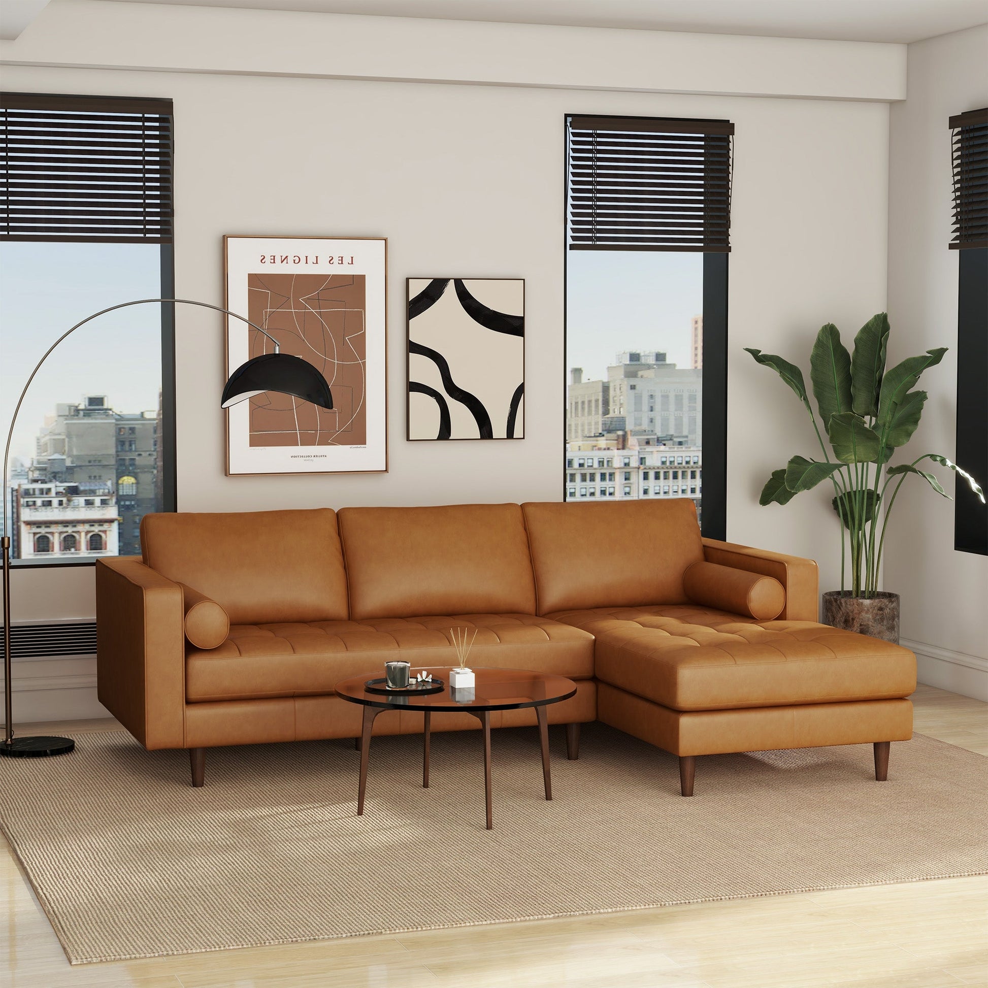 Anthony Luxurious L-Shaped Top Grain Leather Sectional Sofa