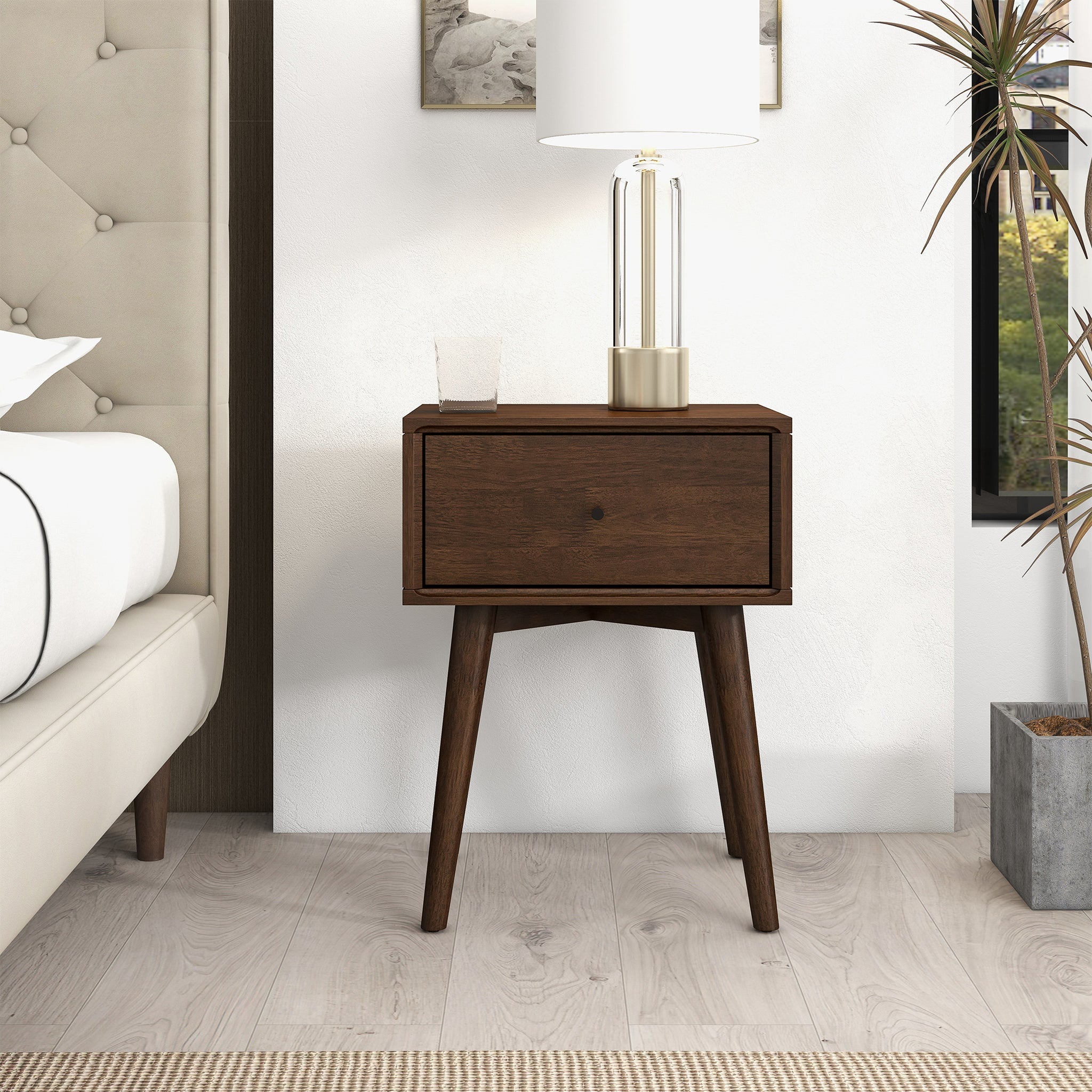 Avery Solid Wood Walnut Night Stand with Single Drawer