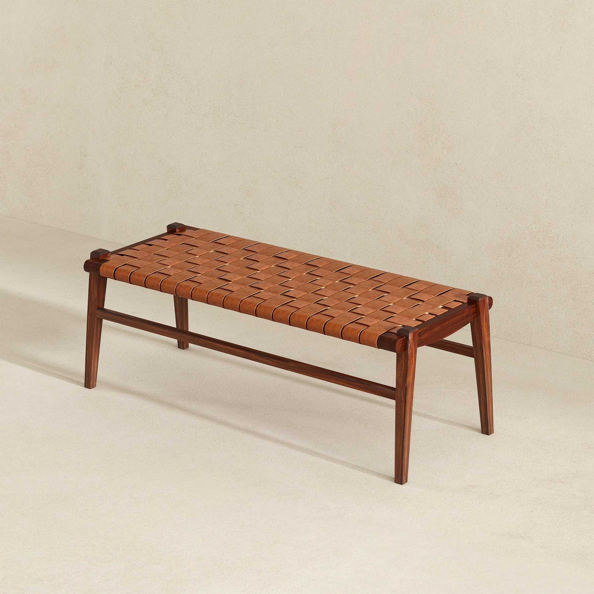 Cody Mid-Century Modern Tan Leather Bench