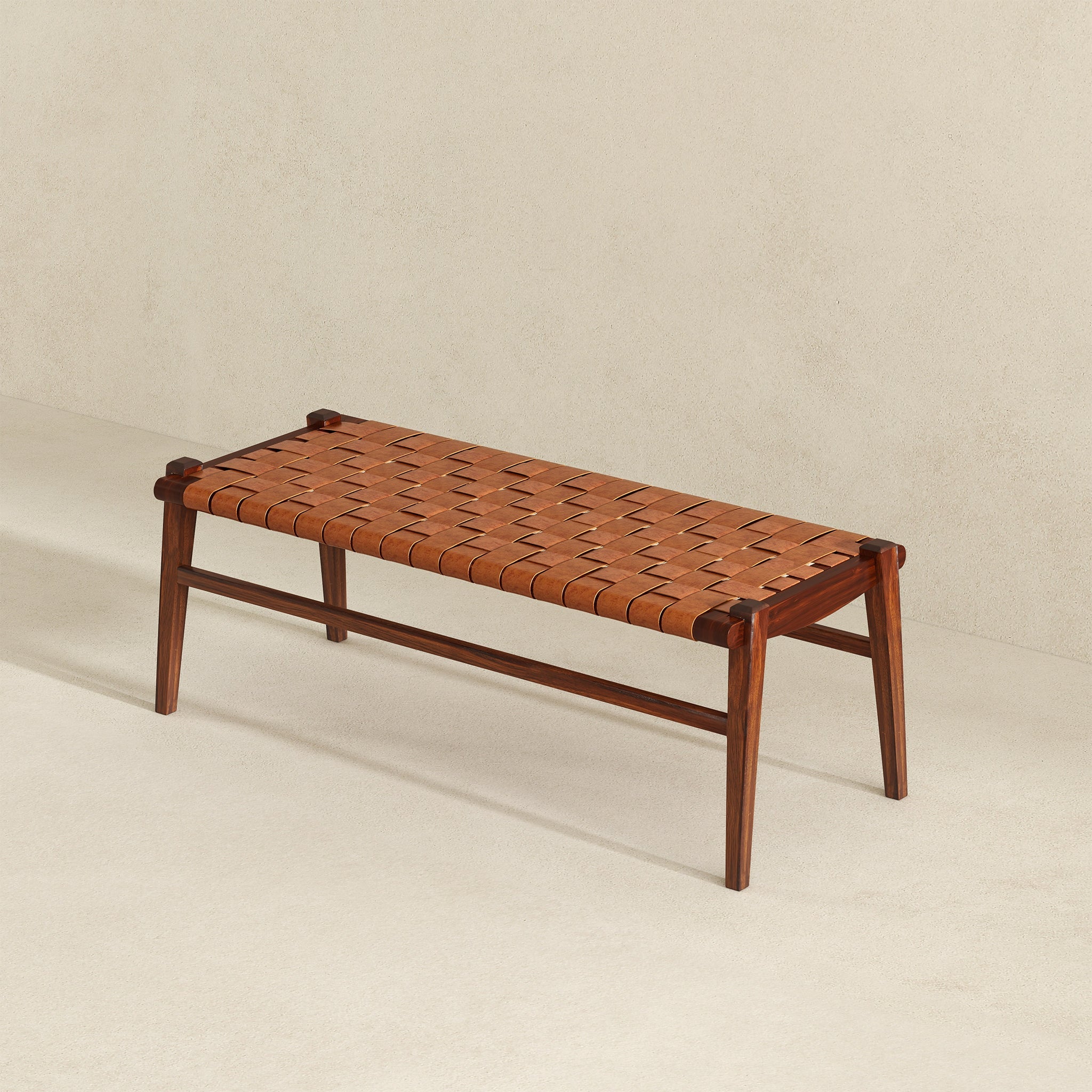 Cody Mid-Century Modern Tan Leather Bench