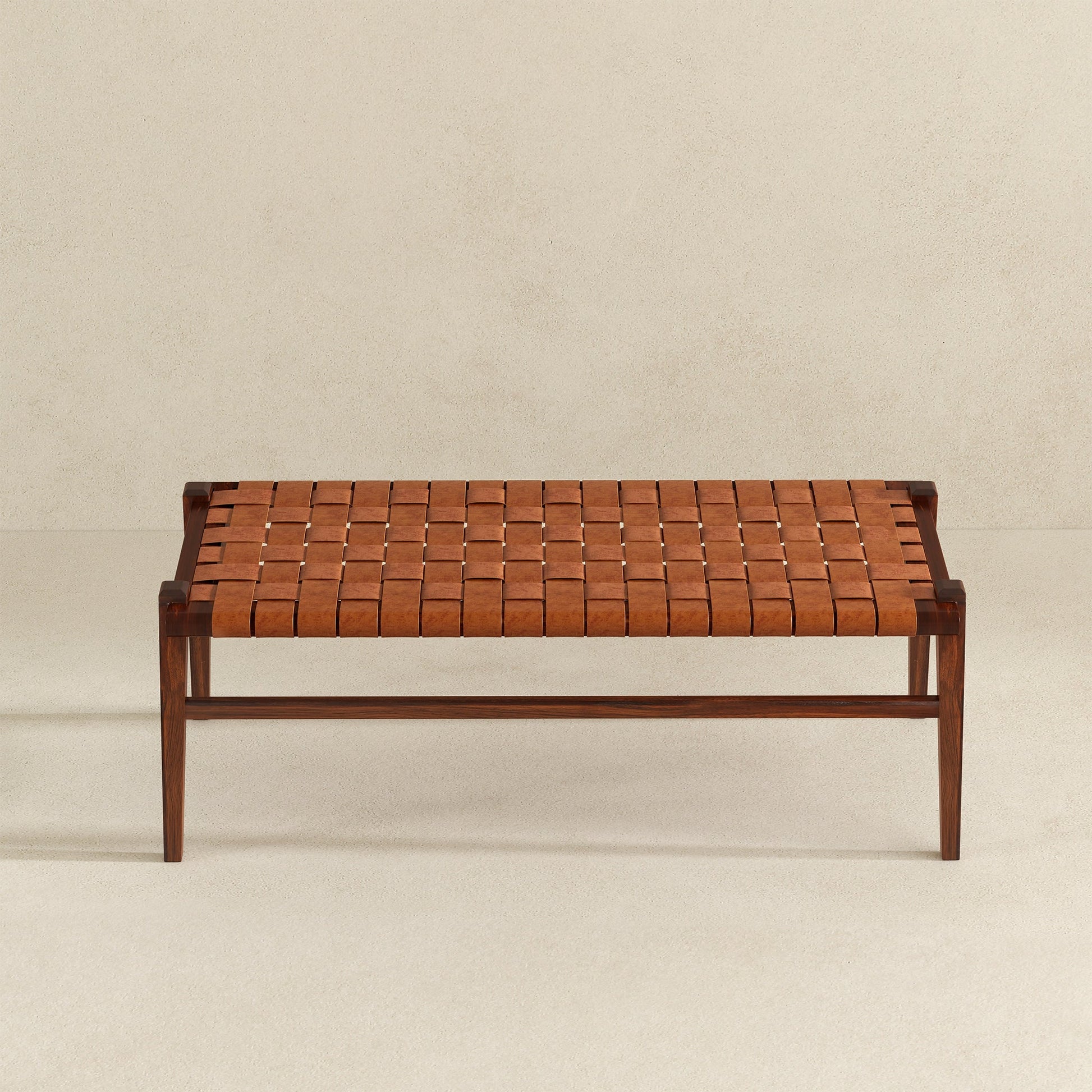 Cody Mid-Century Modern Tan Leather Bench