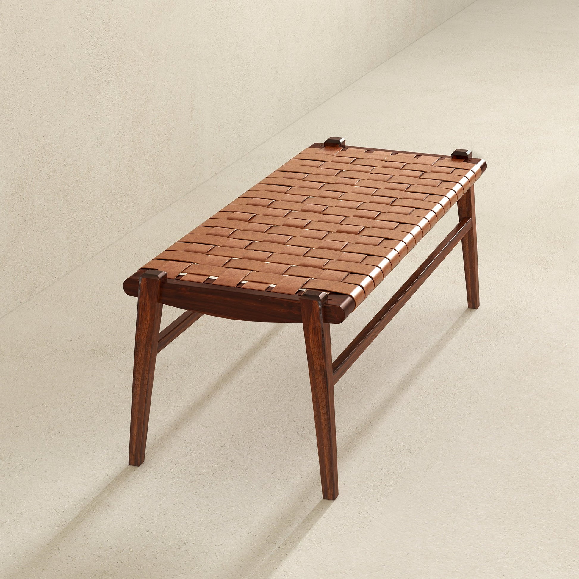 Cody Mid-Century Modern Tan Leather Bench