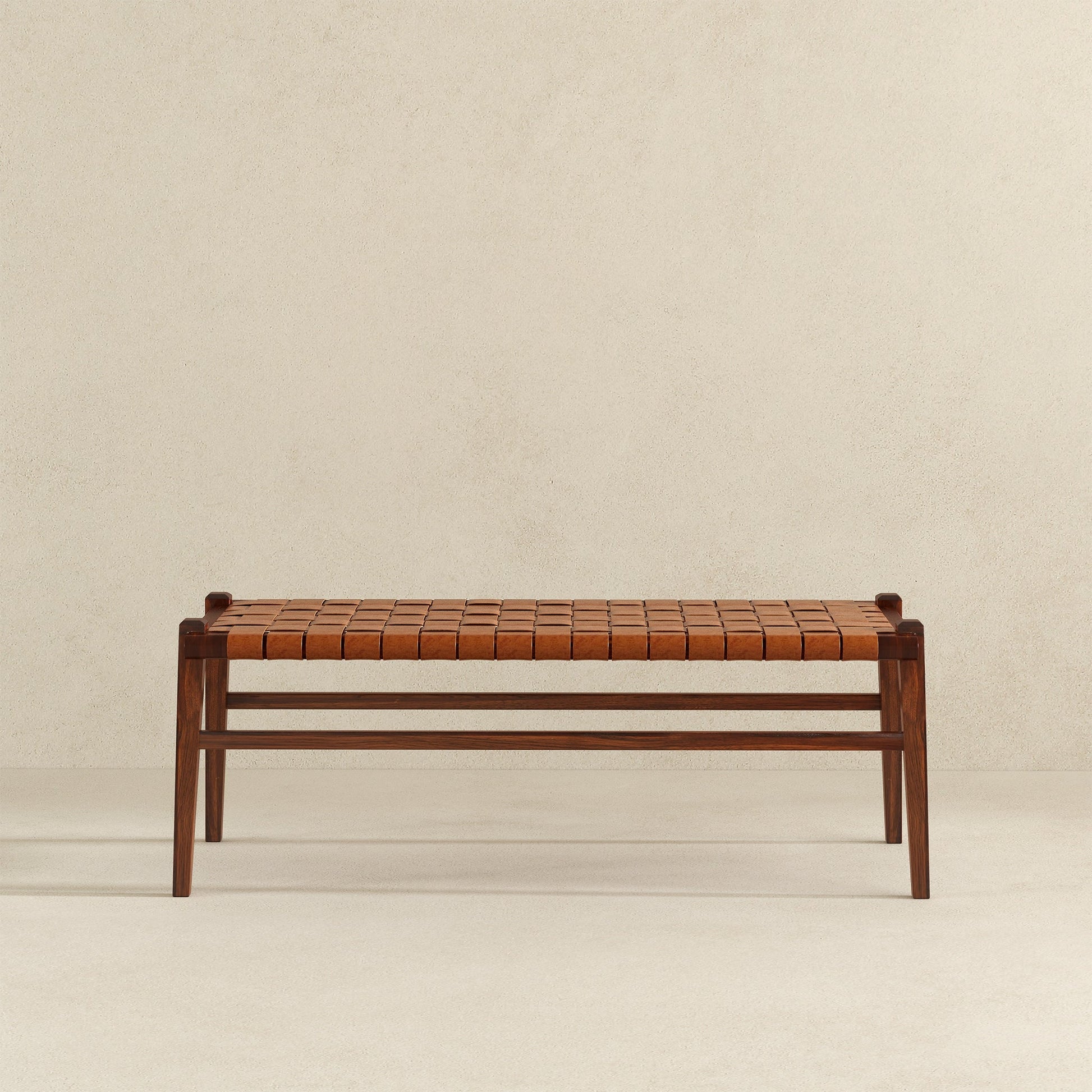 Cody Mid-Century Modern Tan Leather Bench