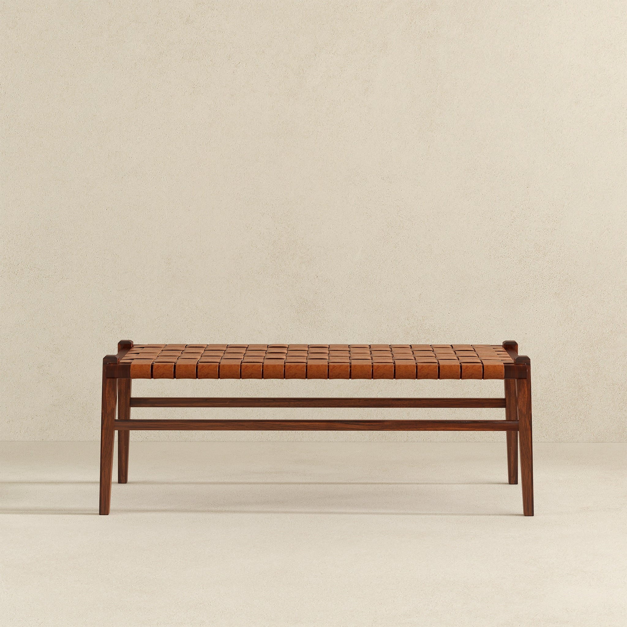 Cody Mid-Century Modern Tan Leather Bench