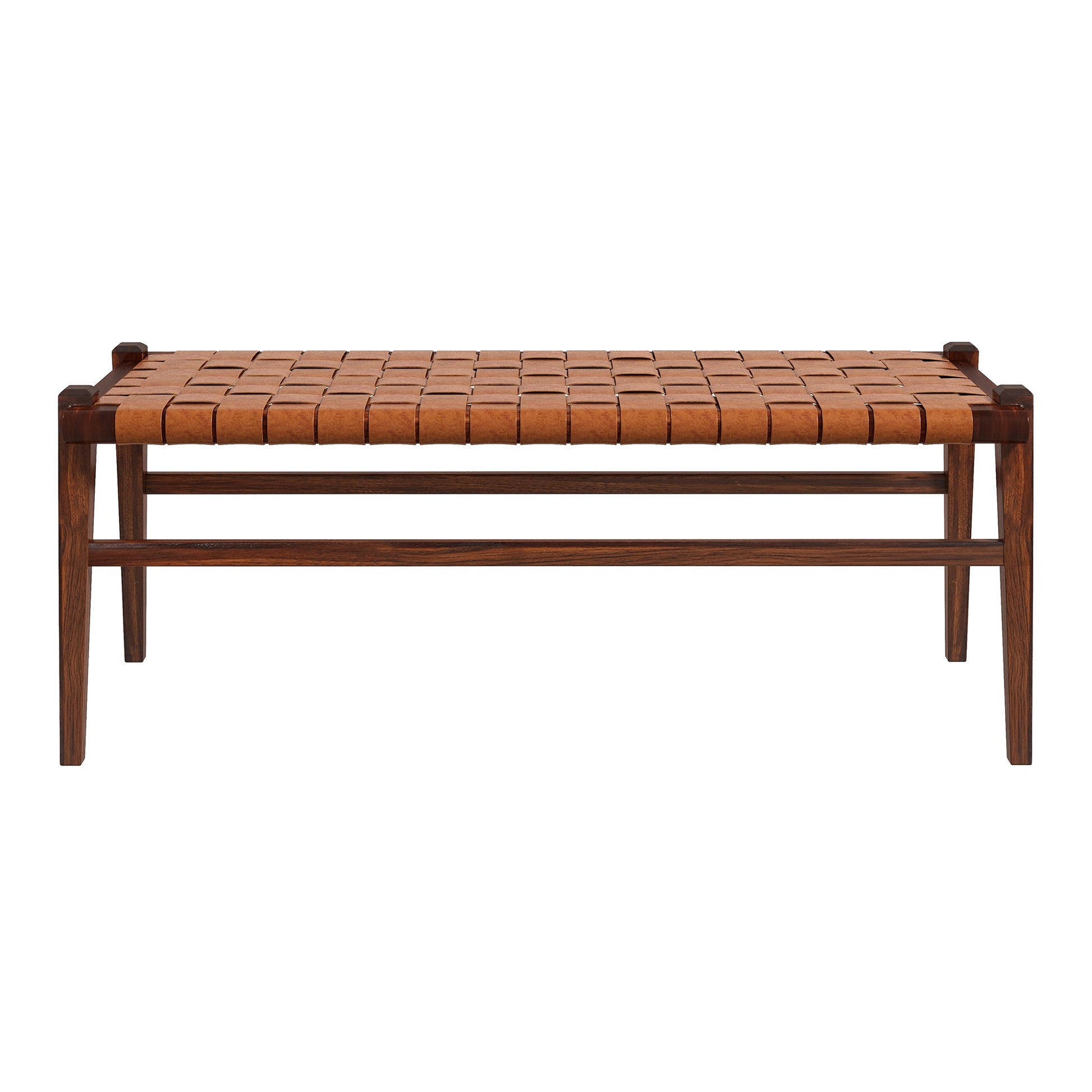 Cody Mid-Century Modern Tan Leather Bench