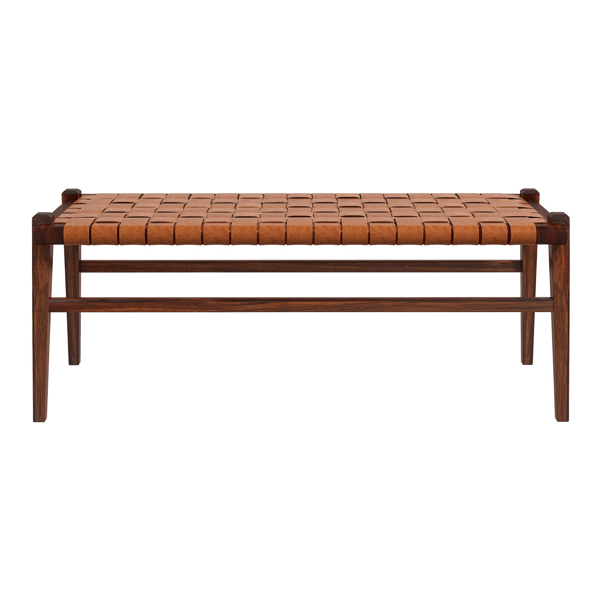 Cody Mid-Century Modern Tan Leather Bench