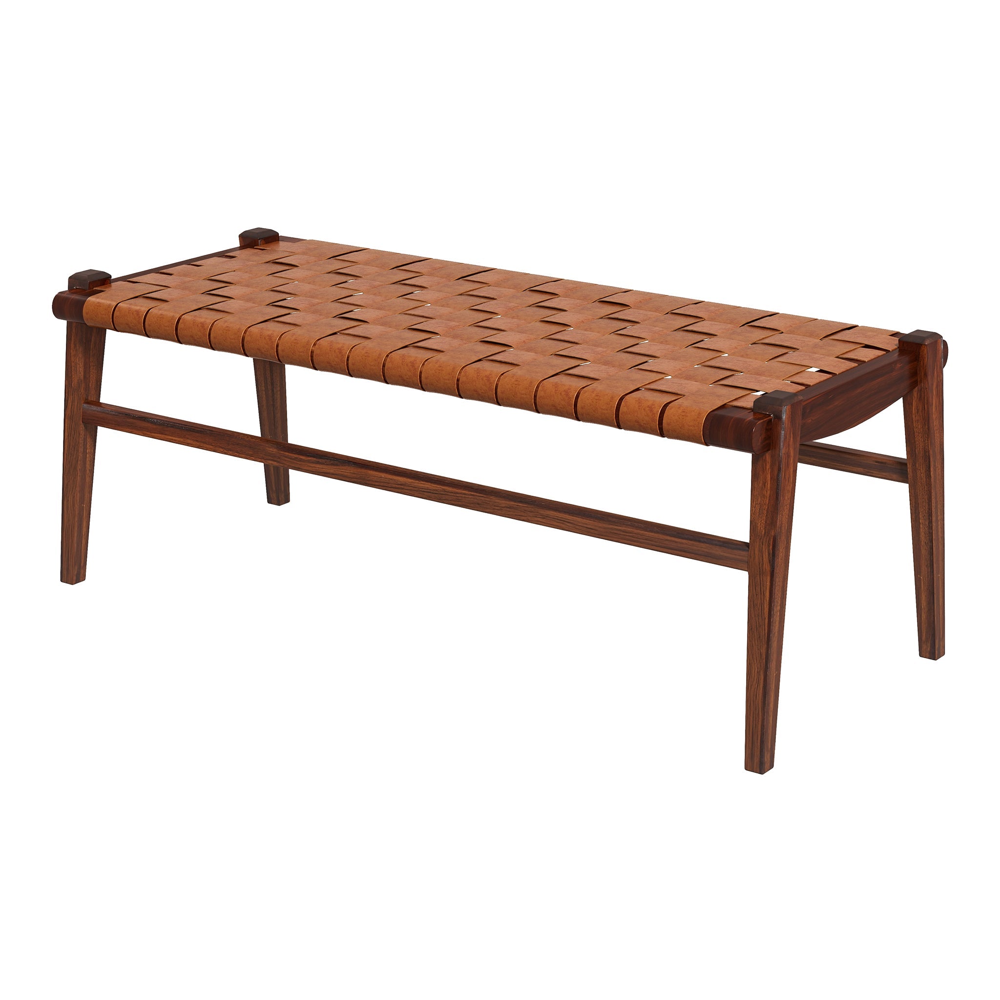 Cody Mid-Century Modern Tan Leather Bench