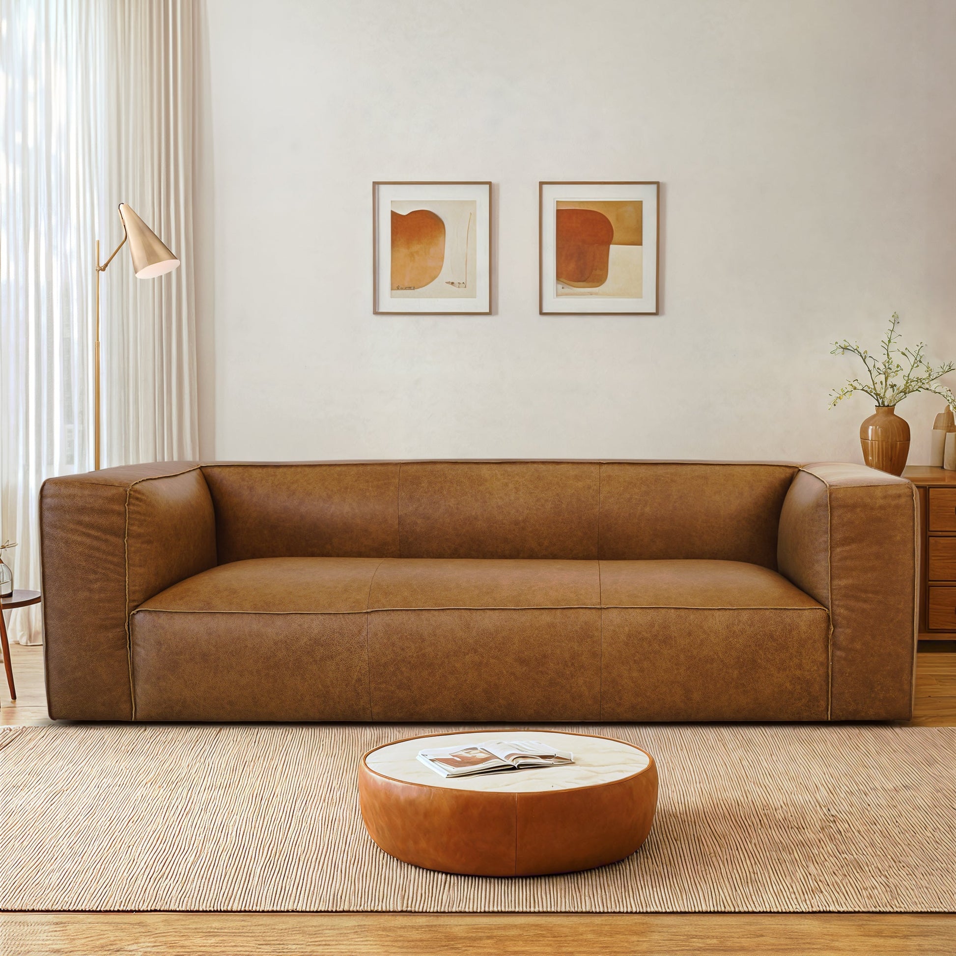 Colton Modern Luxury Genuine Leather Rectangular Sofa