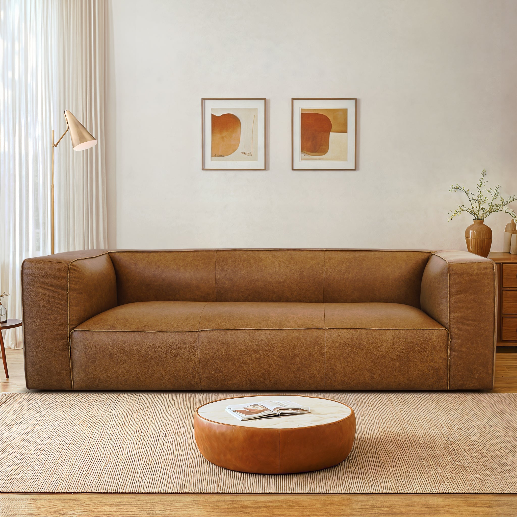 Colton Modern Luxury Genuine Leather Rectangular Sofa