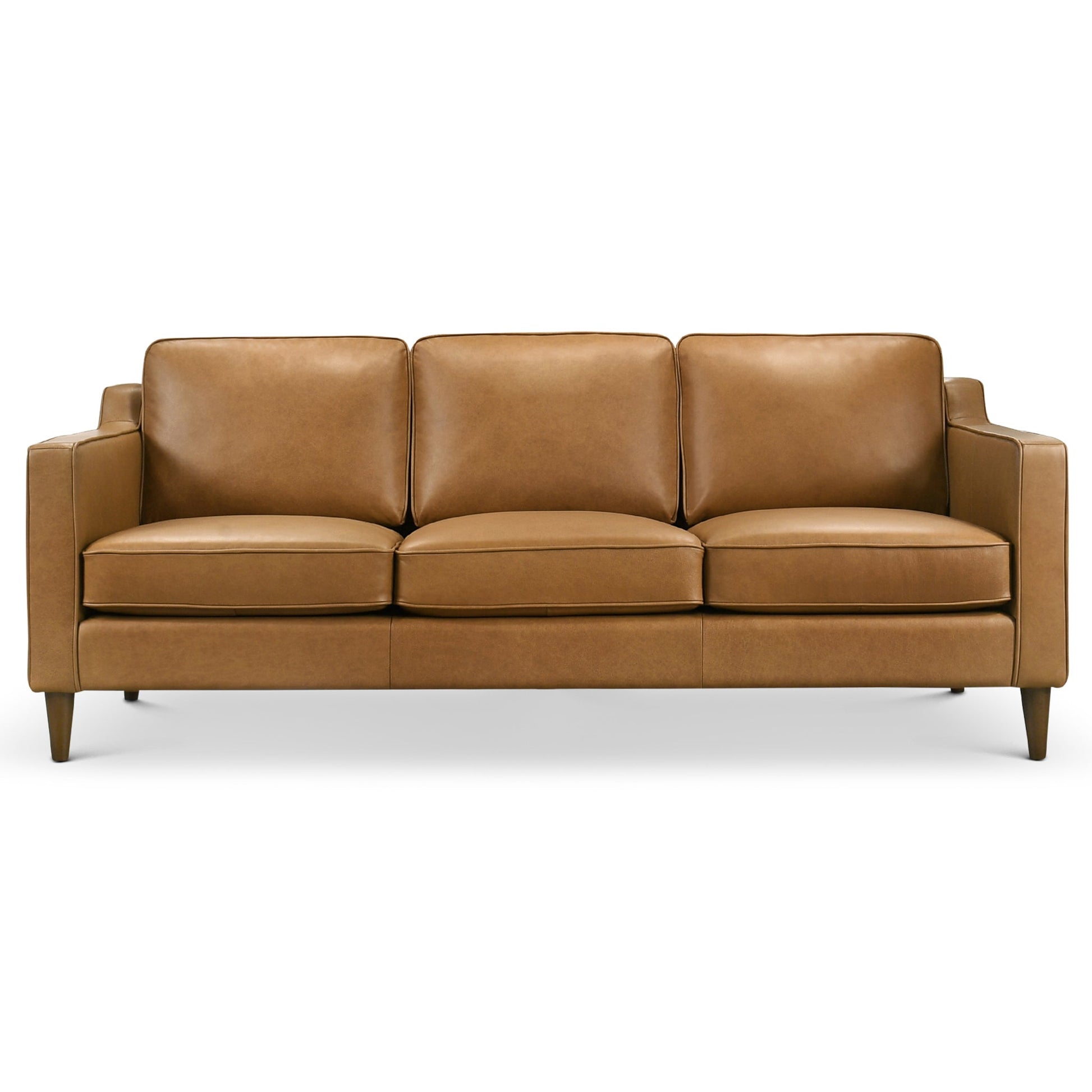 Cooper Mid-Century Modern Tan Genuine Leather Sofa