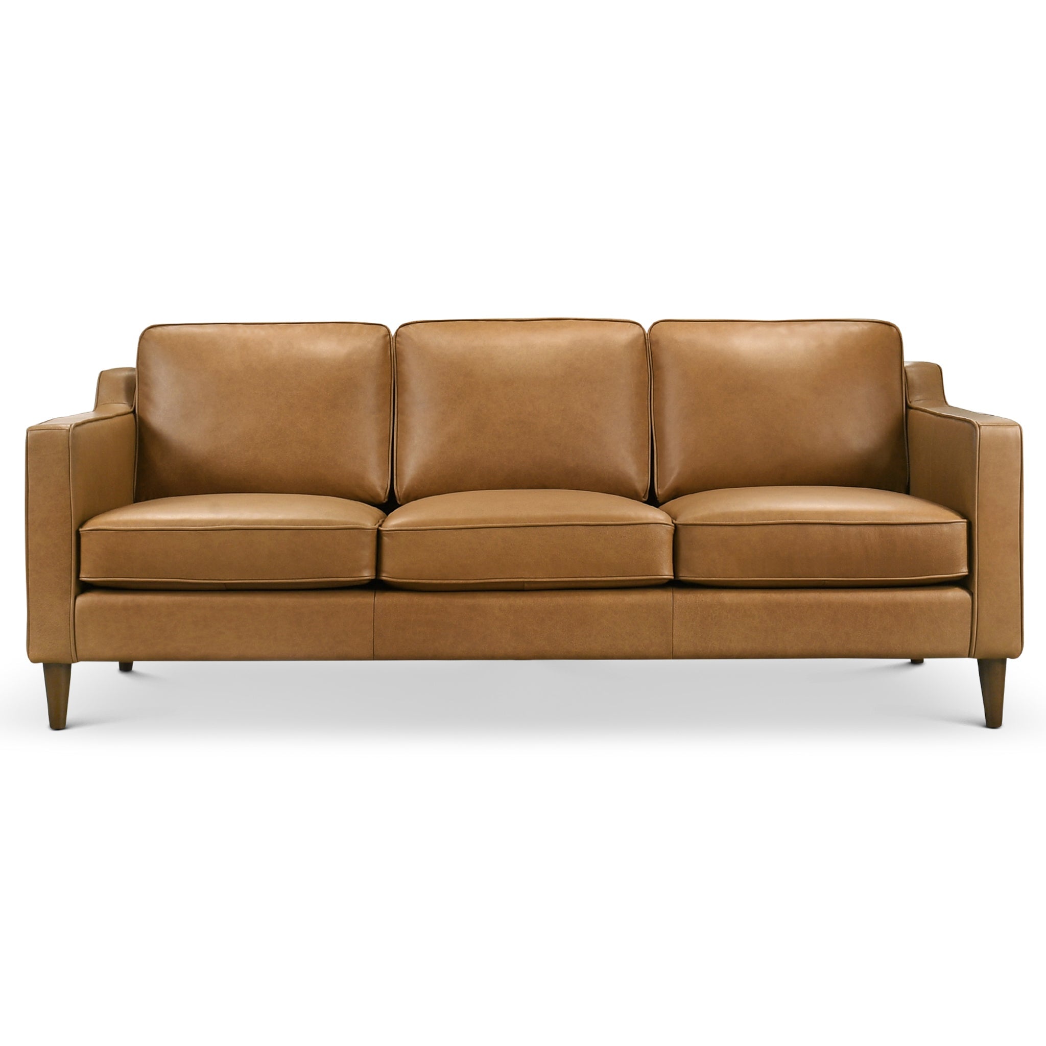 Cooper Mid-Century Modern Tan Genuine Leather Sofa