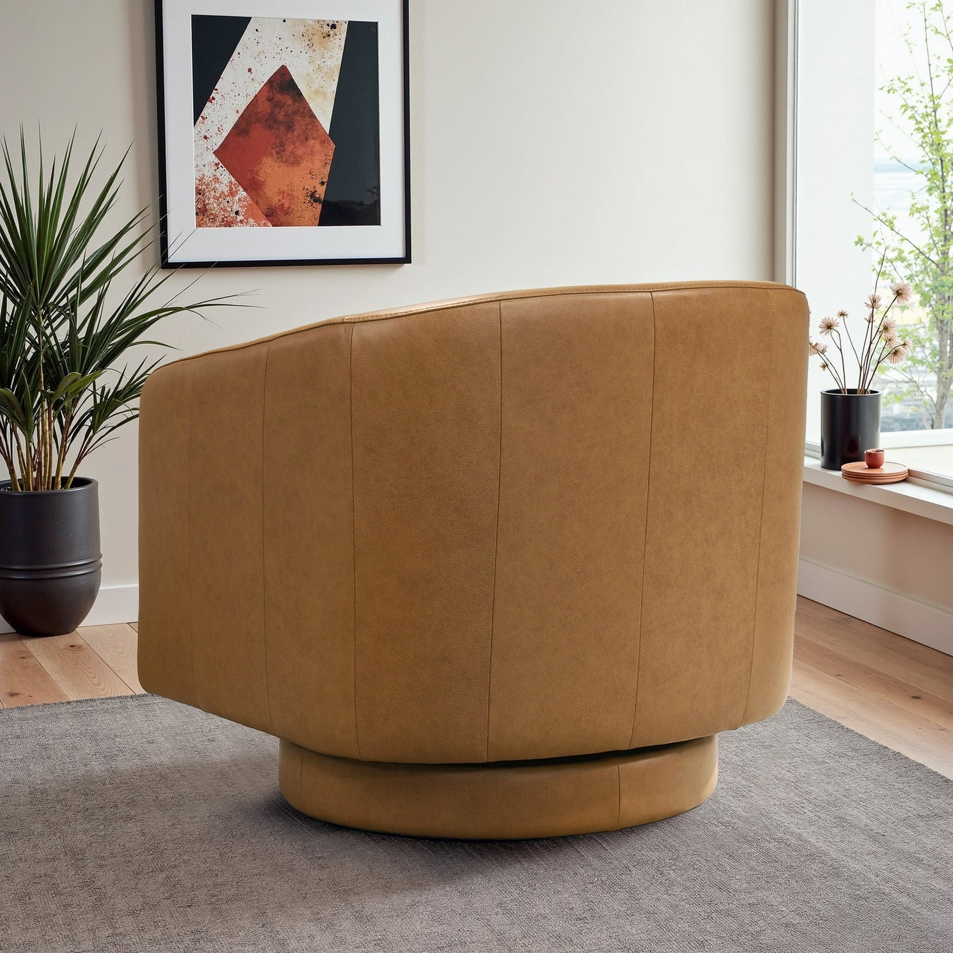 Danville Top-Grain Leather 360° Swivel Accent Chair with Round Base