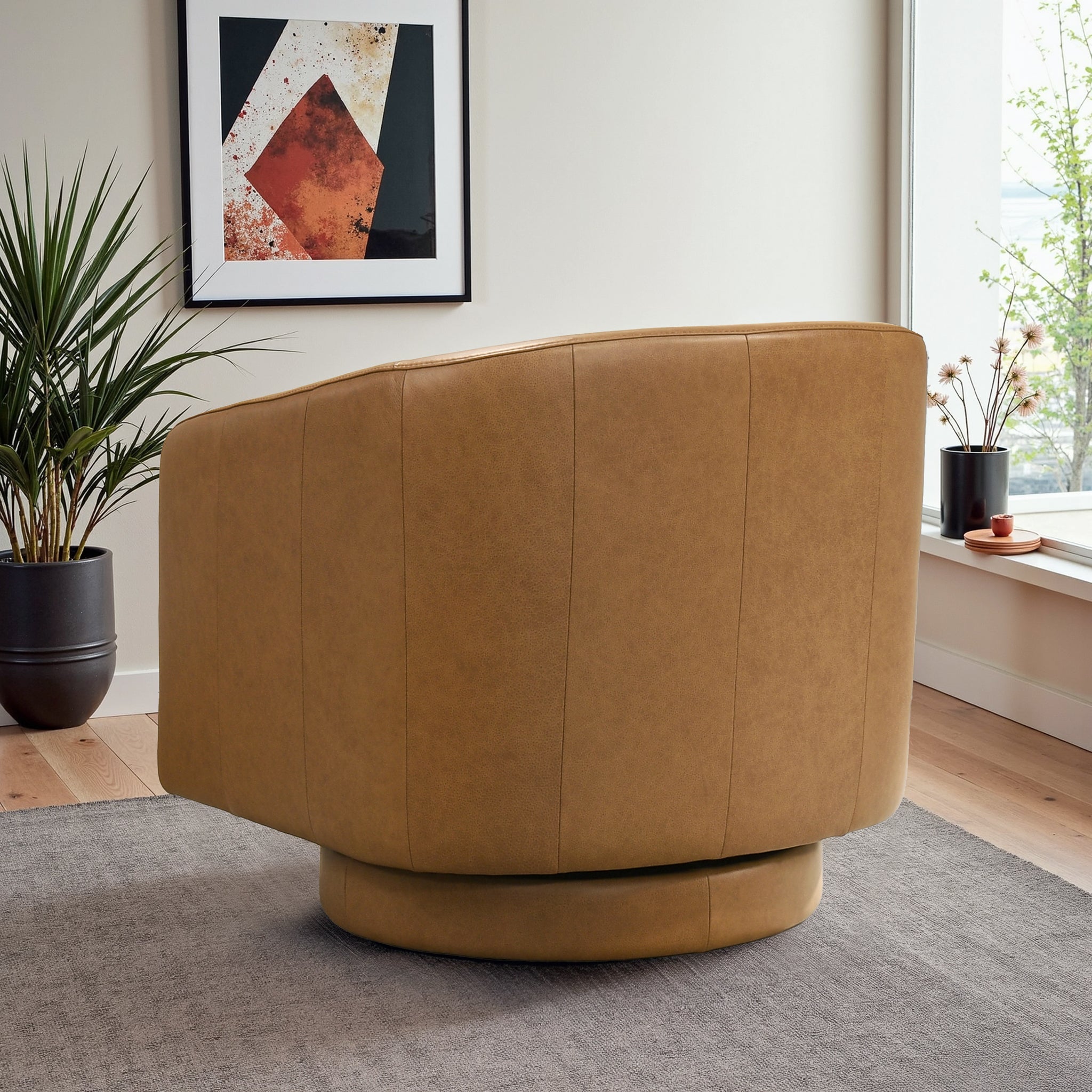 Danville Top-Grain Leather 360° Swivel Accent Chair with Round Base