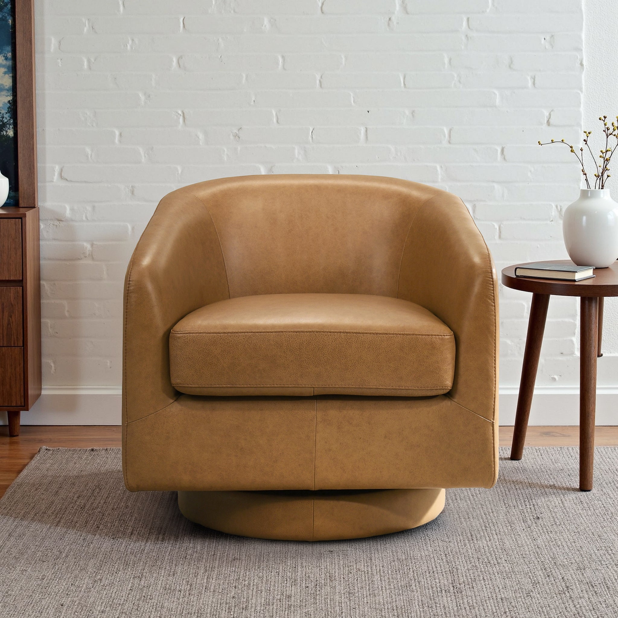 Danville Top-Grain Leather 360° Swivel Accent Chair with Round Base
