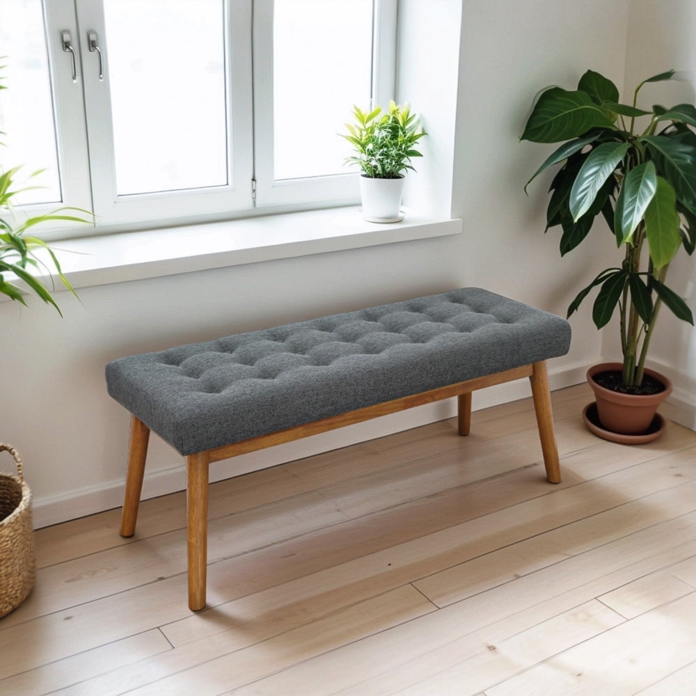 Delilah Mid-Century Modern Button-Tufted Upholstered Bench
