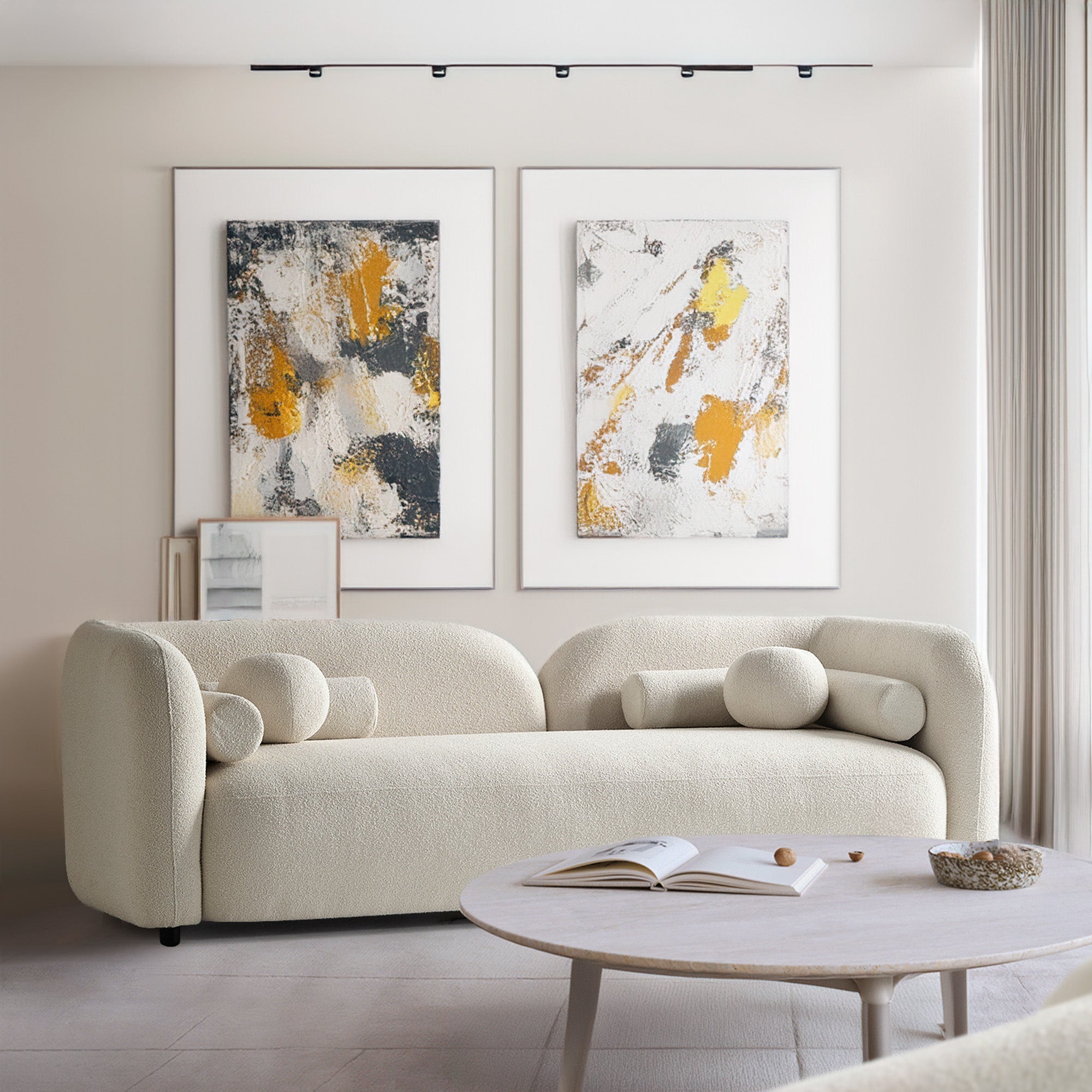 Donna Boucle Fabric Curved Sofa