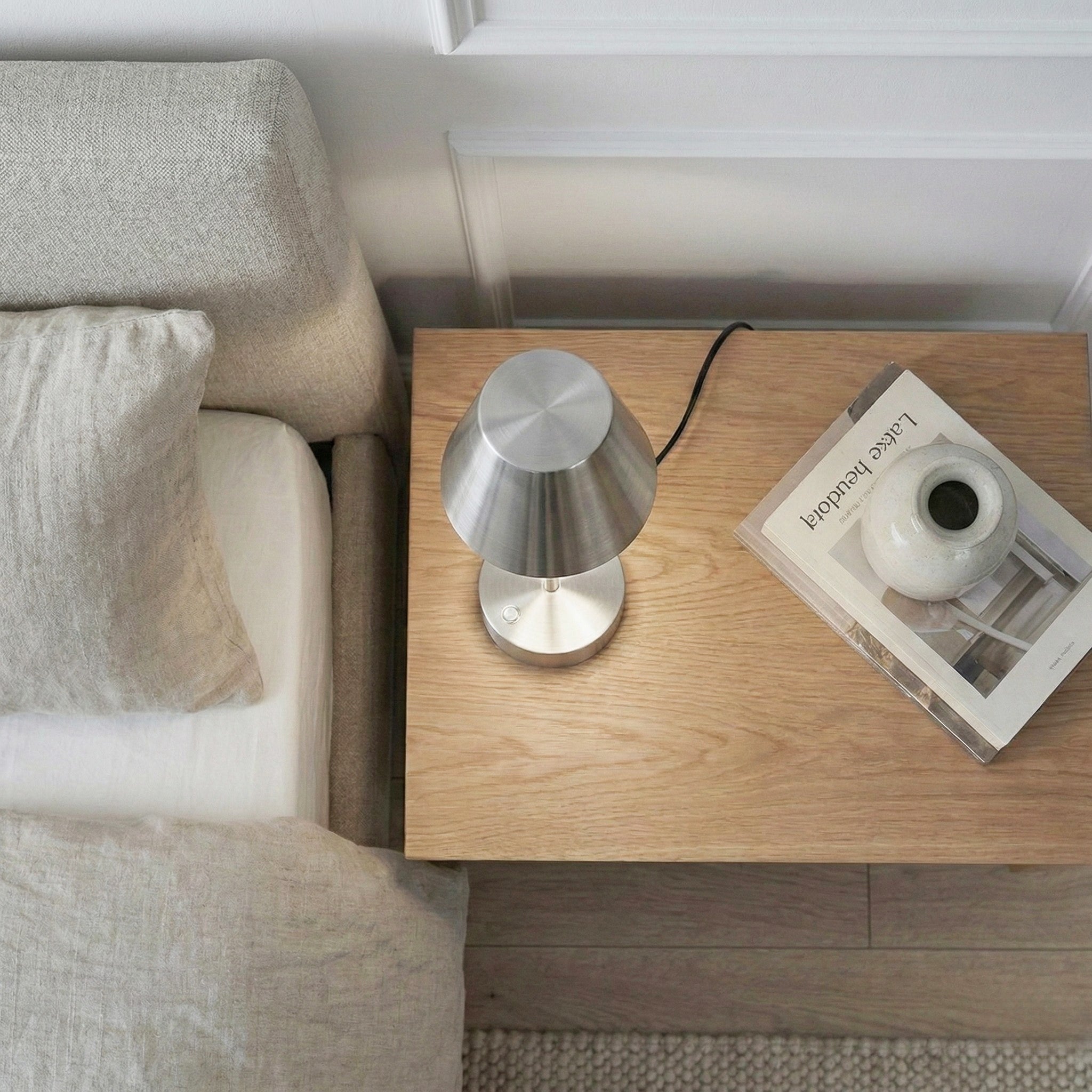 Elegance Rechargeable LED Table Lamp | Cordless Brushed Nickel Touch Lamp | Foundry Luxury Leather Imports