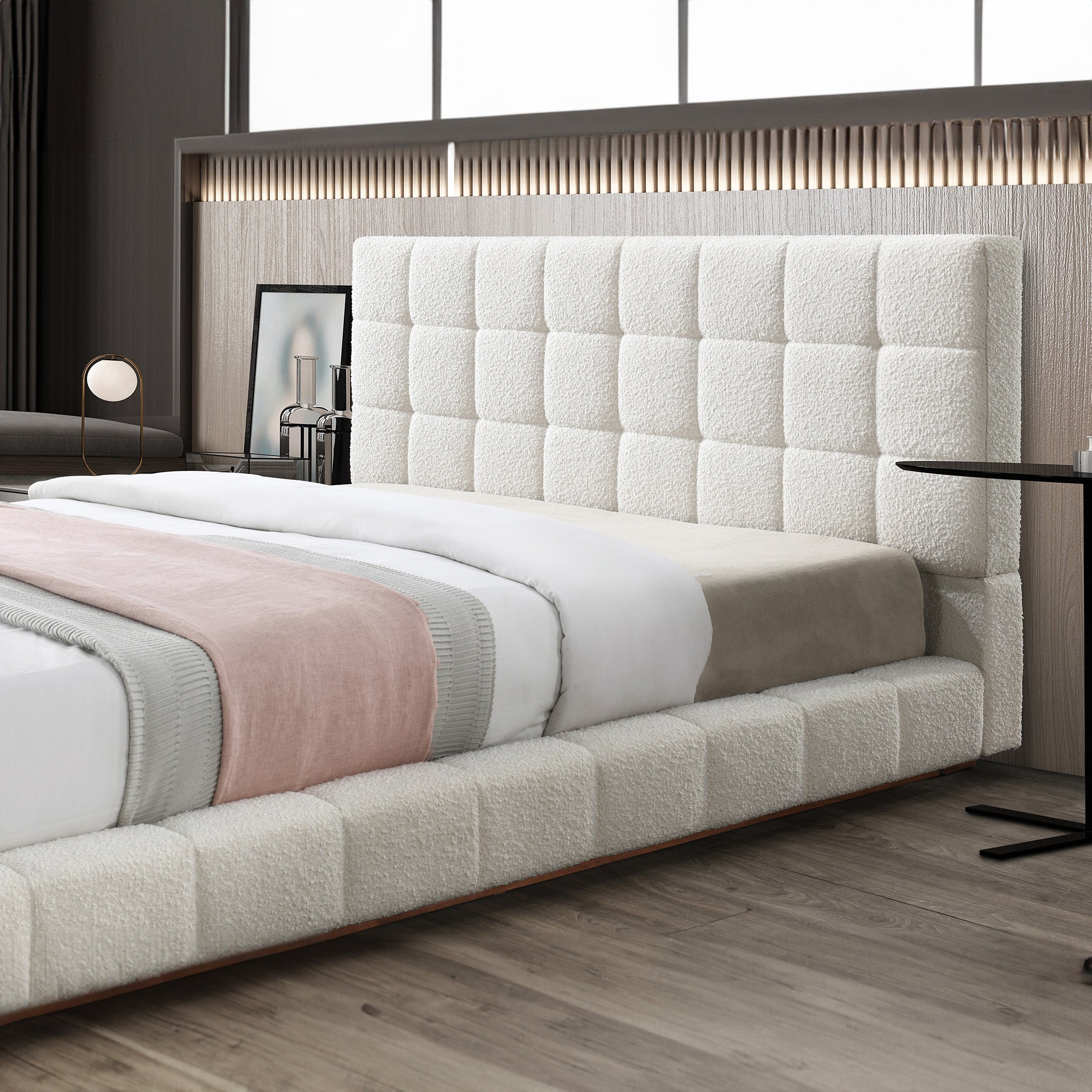 Hudson Fully Boucle Upholstered Platform Bed