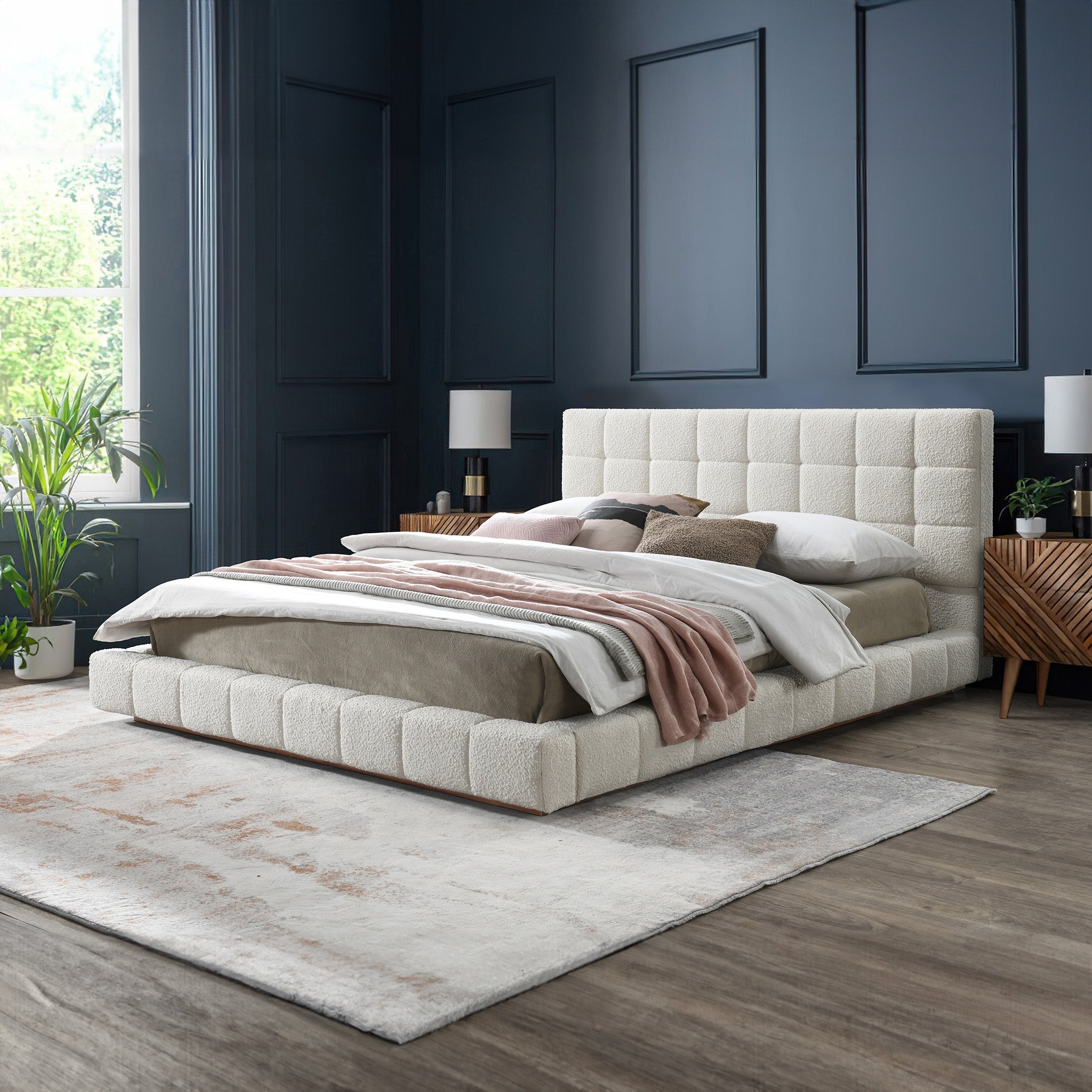 Hudson Fully Boucle Upholstered Platform Bed
