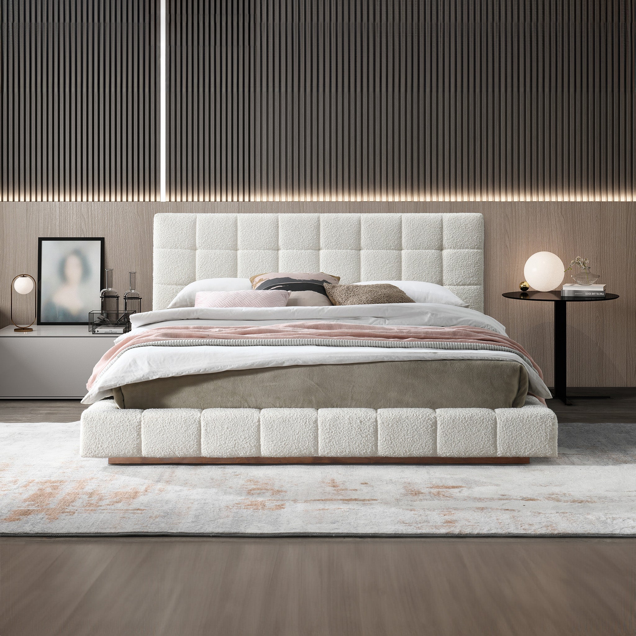 Hudson Fully Boucle Upholstered Platform Bed