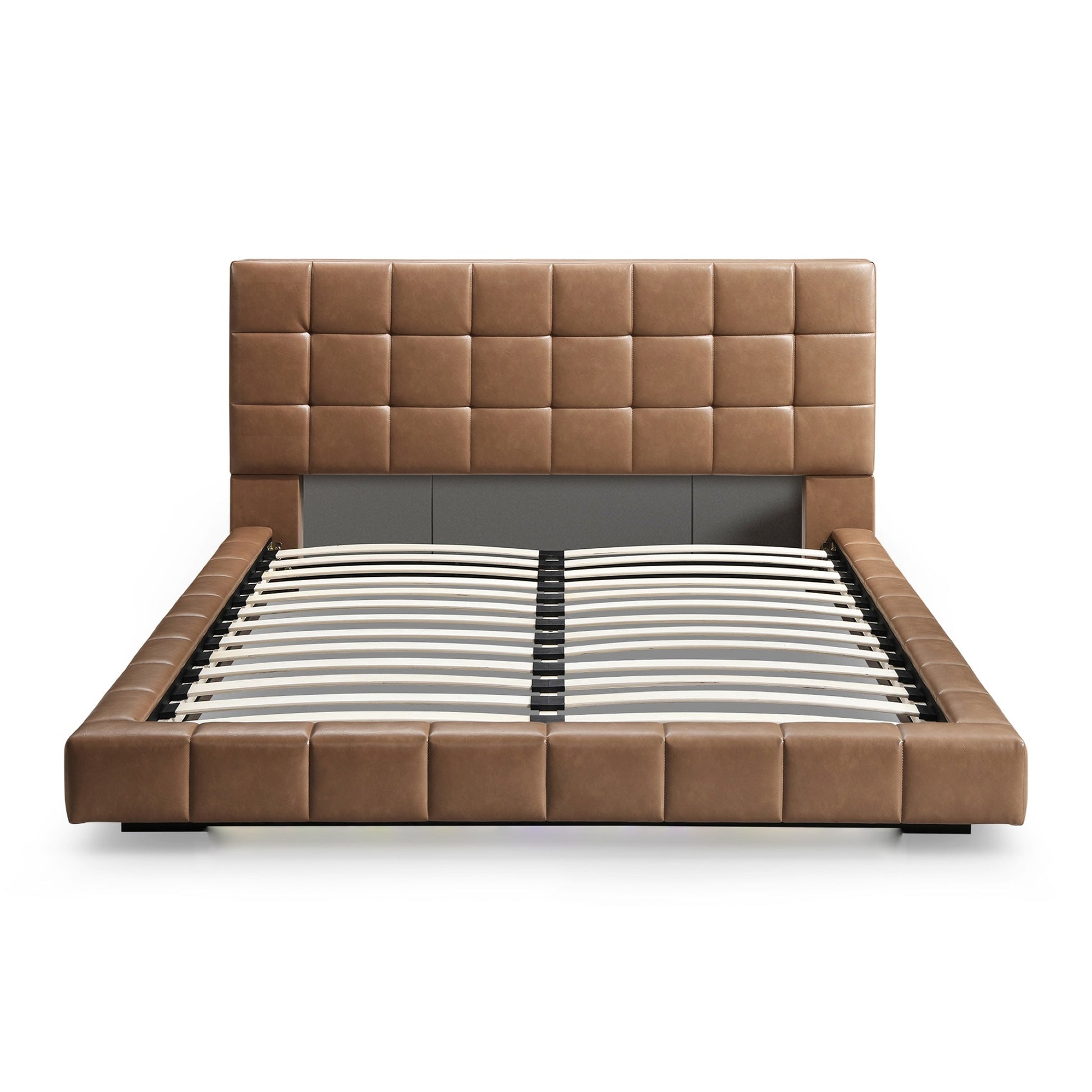 Hudson Tan Vegan Leather Upholstered Queen Platform Bed