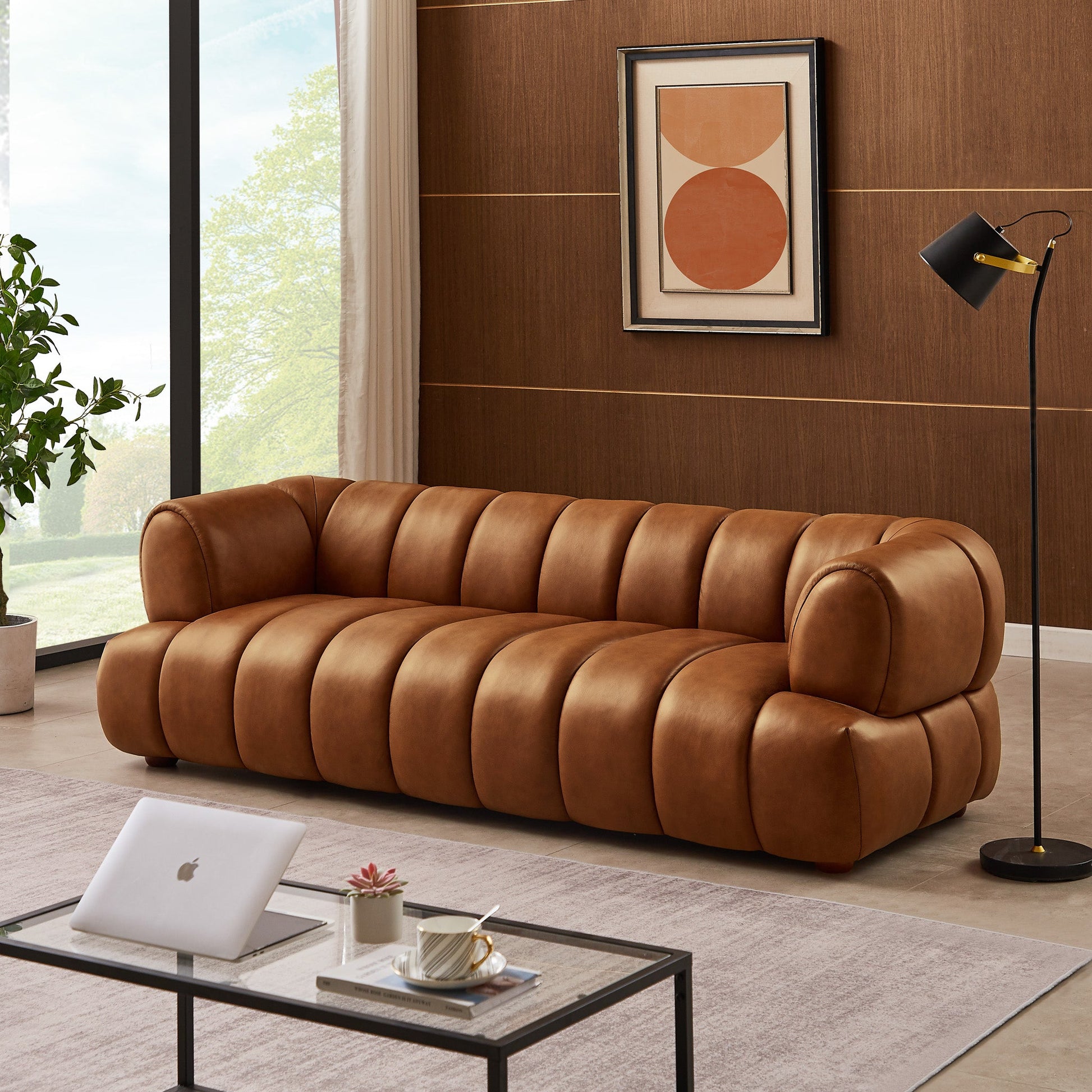 Jasmin Modern Cognac Genuine Leather Sofa