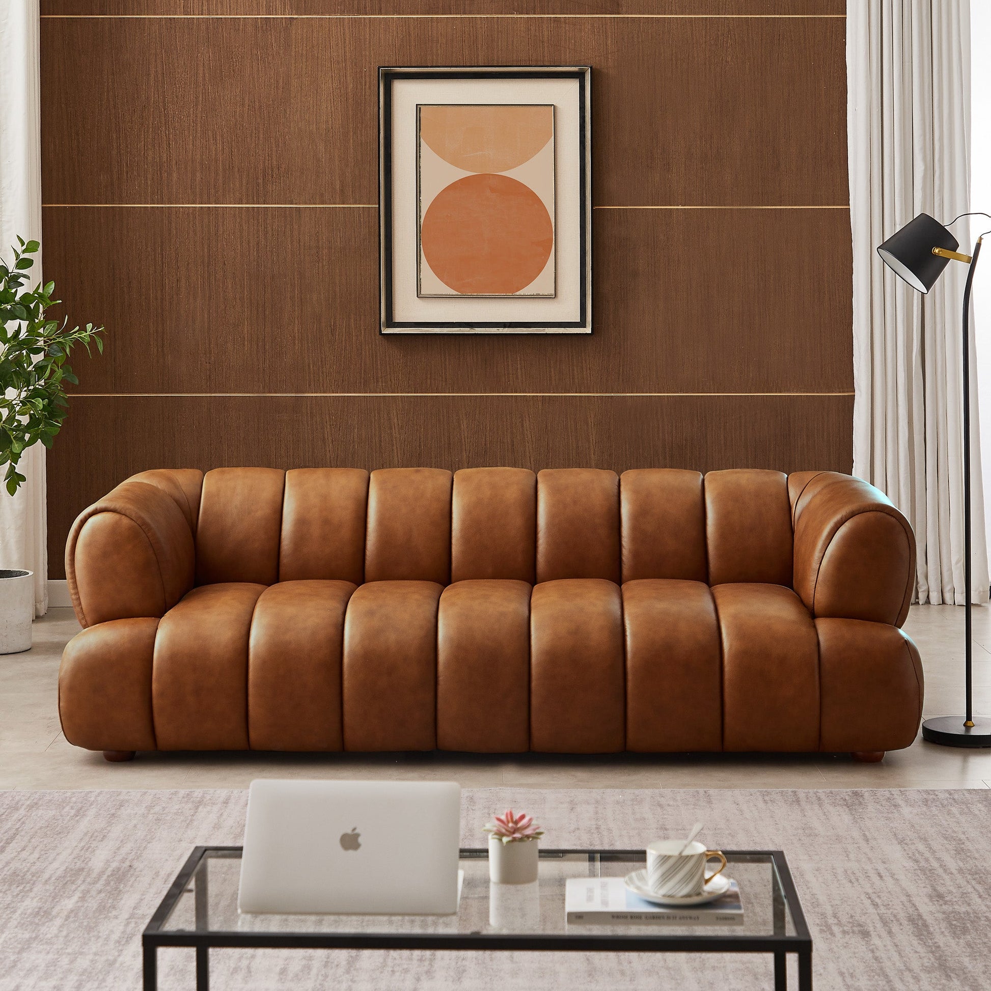 Jasmin Modern Cognac Genuine Leather Sofa