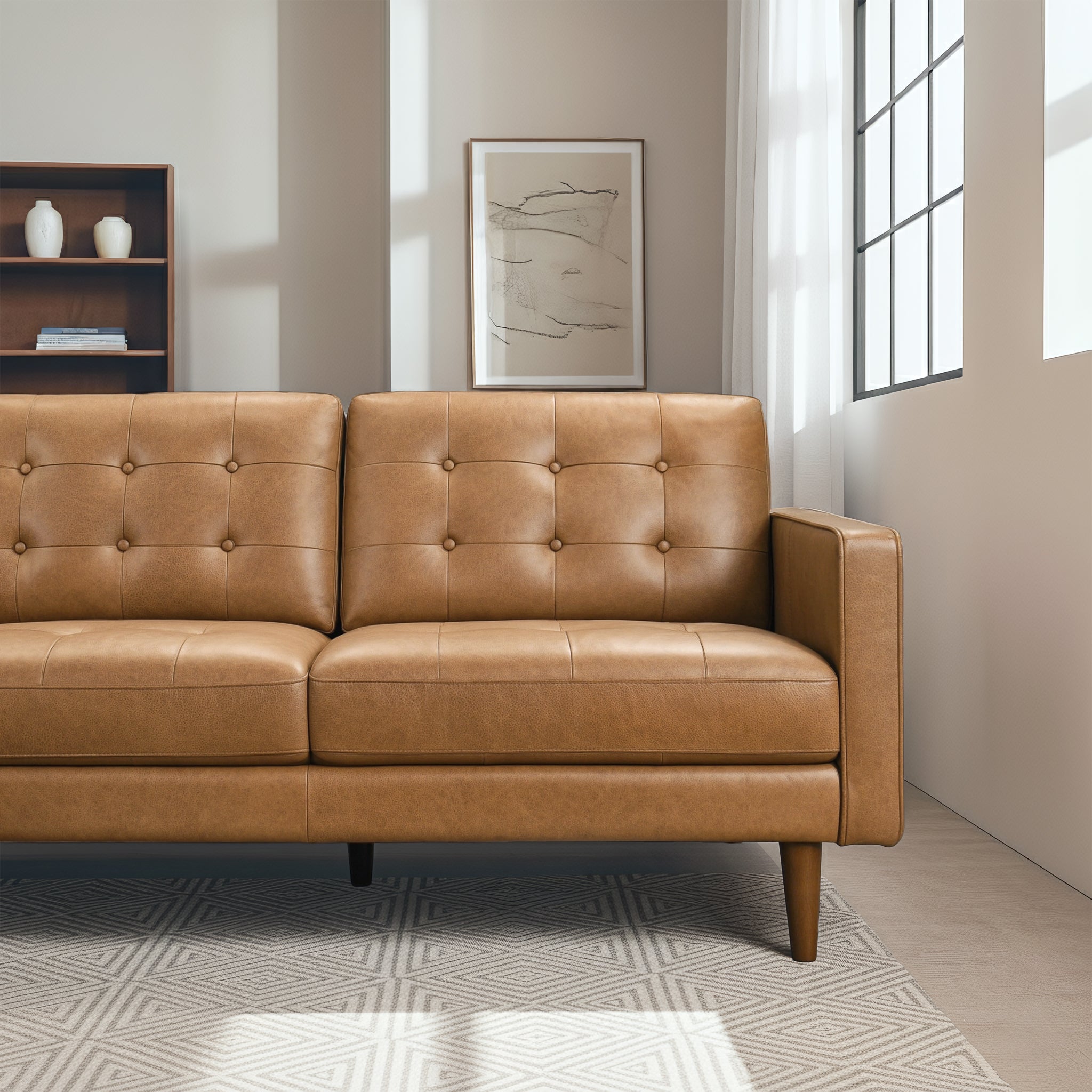 Lucco Top-Grain Leather Sectional Sofa and Chaise with Solid Wood Legs