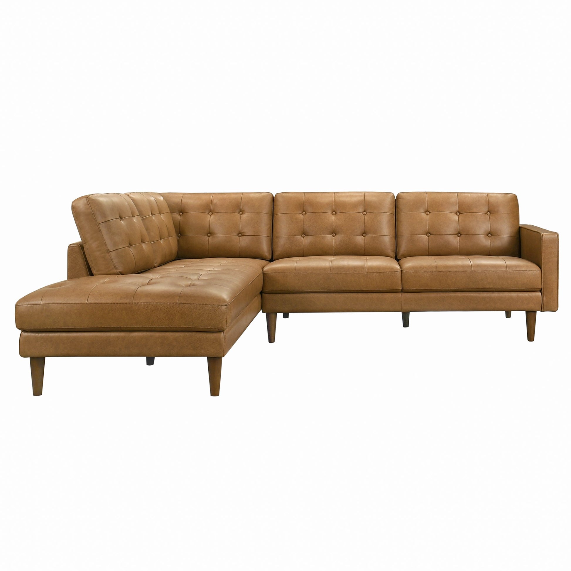 Lucco Top-Grain Leather Sectional Sofa and Chaise with Solid Wood Legs