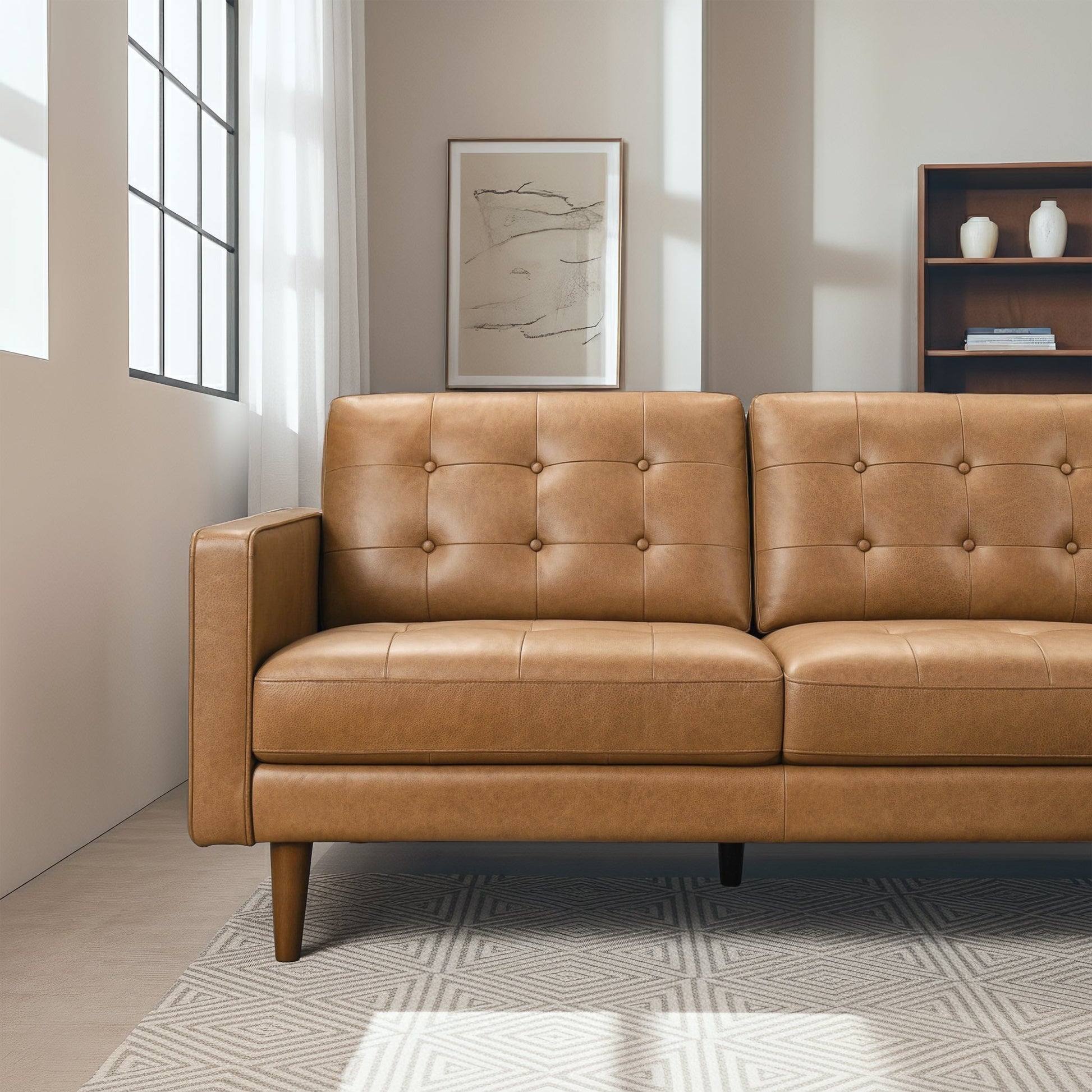 Lucco Top-Grain Leather Sectional Sofa and Chaise with Solid Wood Legs