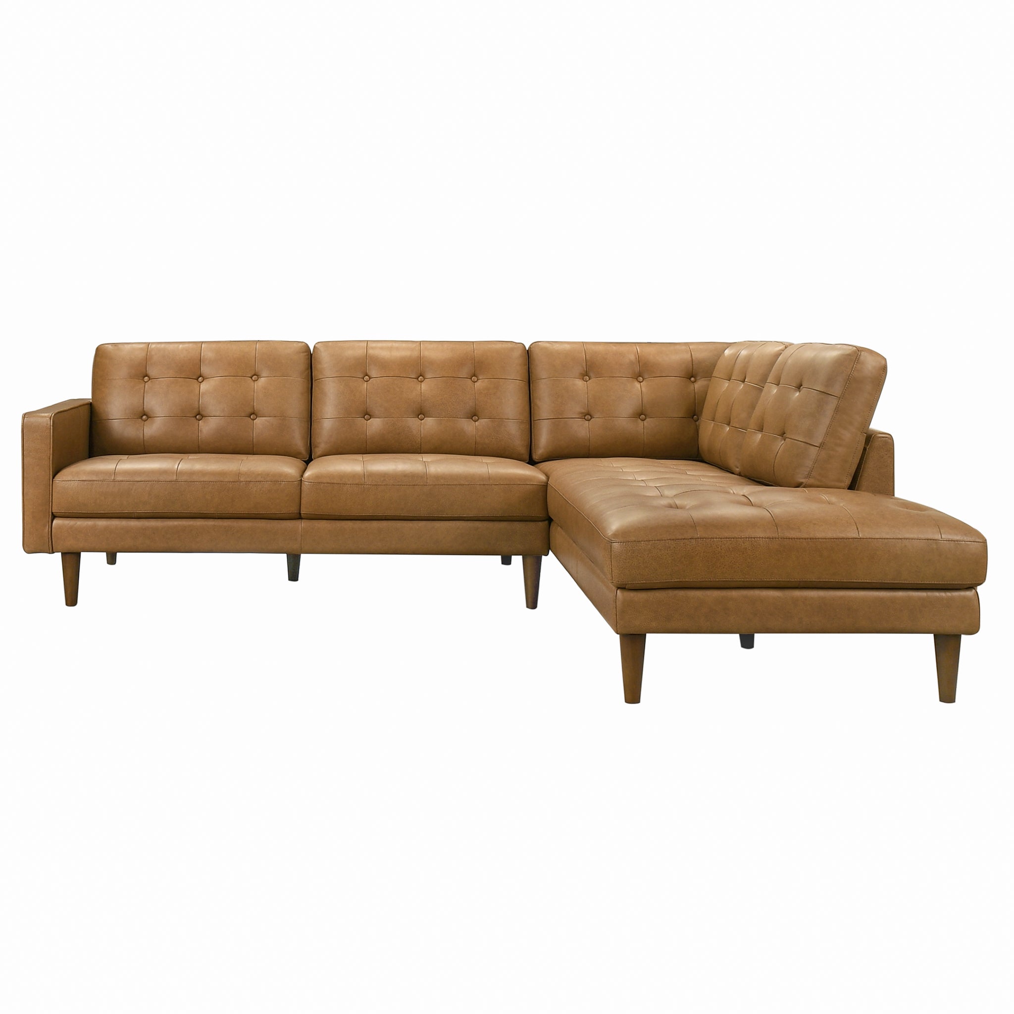 Lucco Top-Grain Leather Sectional Sofa and Chaise with Solid Wood Legs