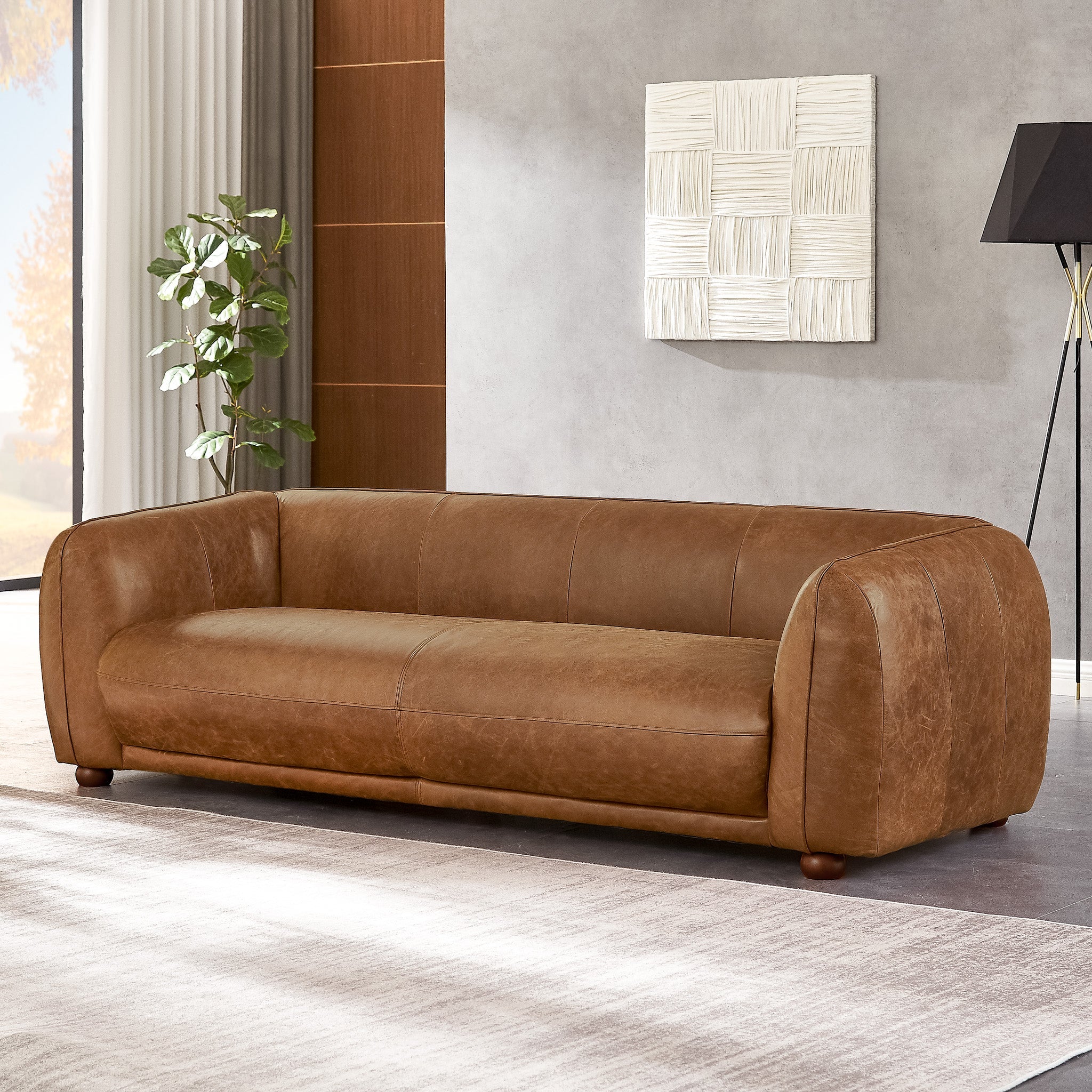 Mila Modern Brown Genuine Leather Sofa