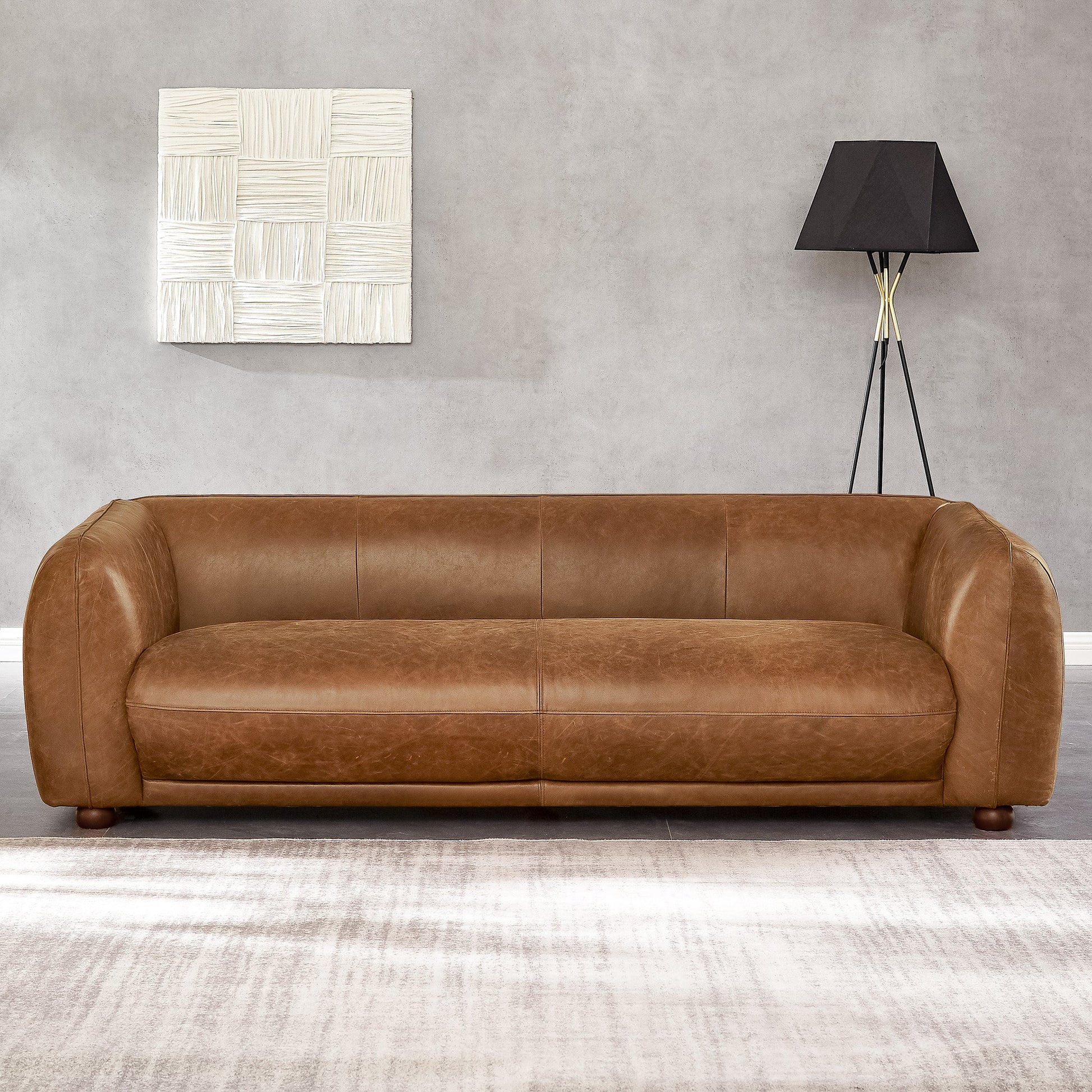 Mila Modern Brown Genuine Leather Sofa