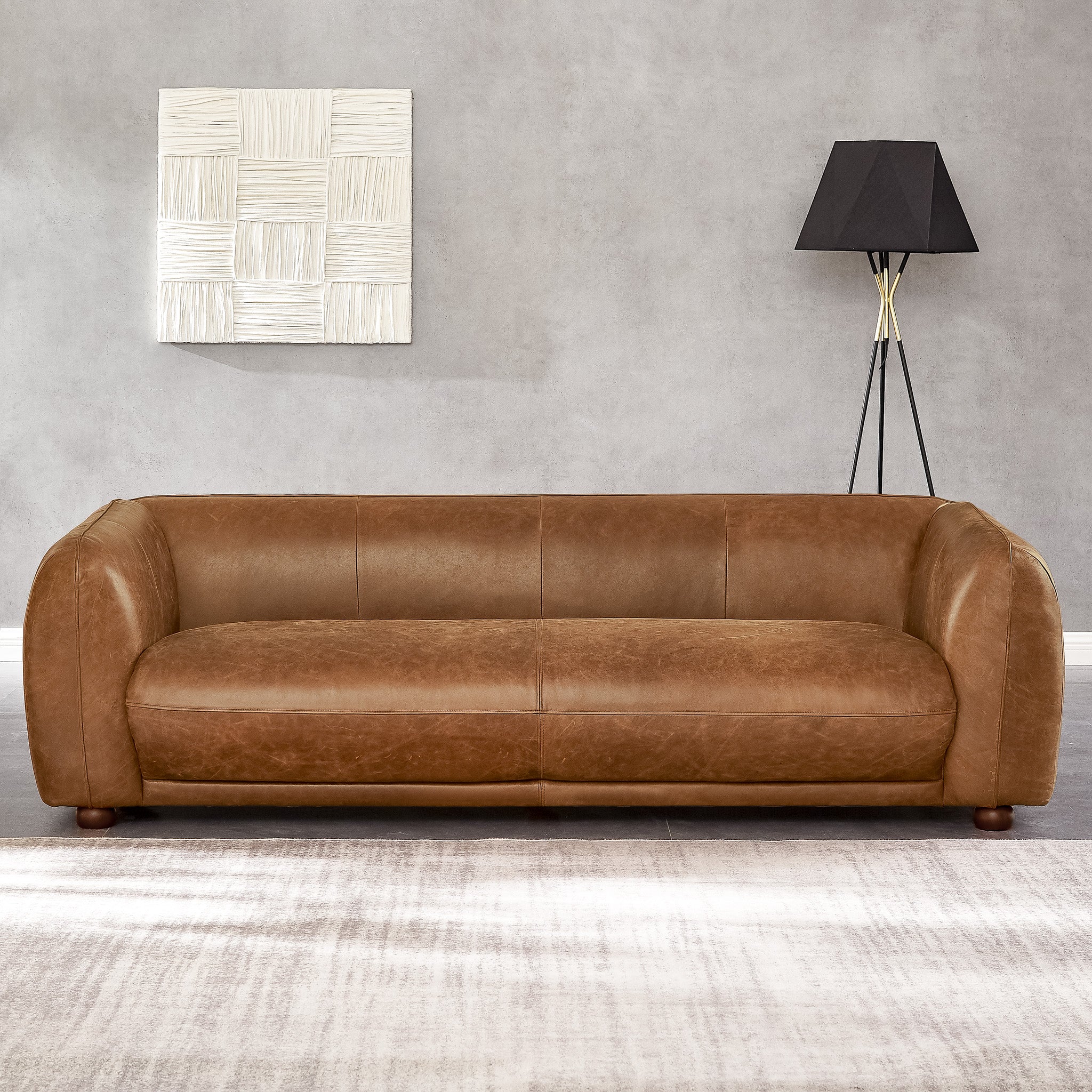 Mila Modern Brown Genuine Leather Sofa