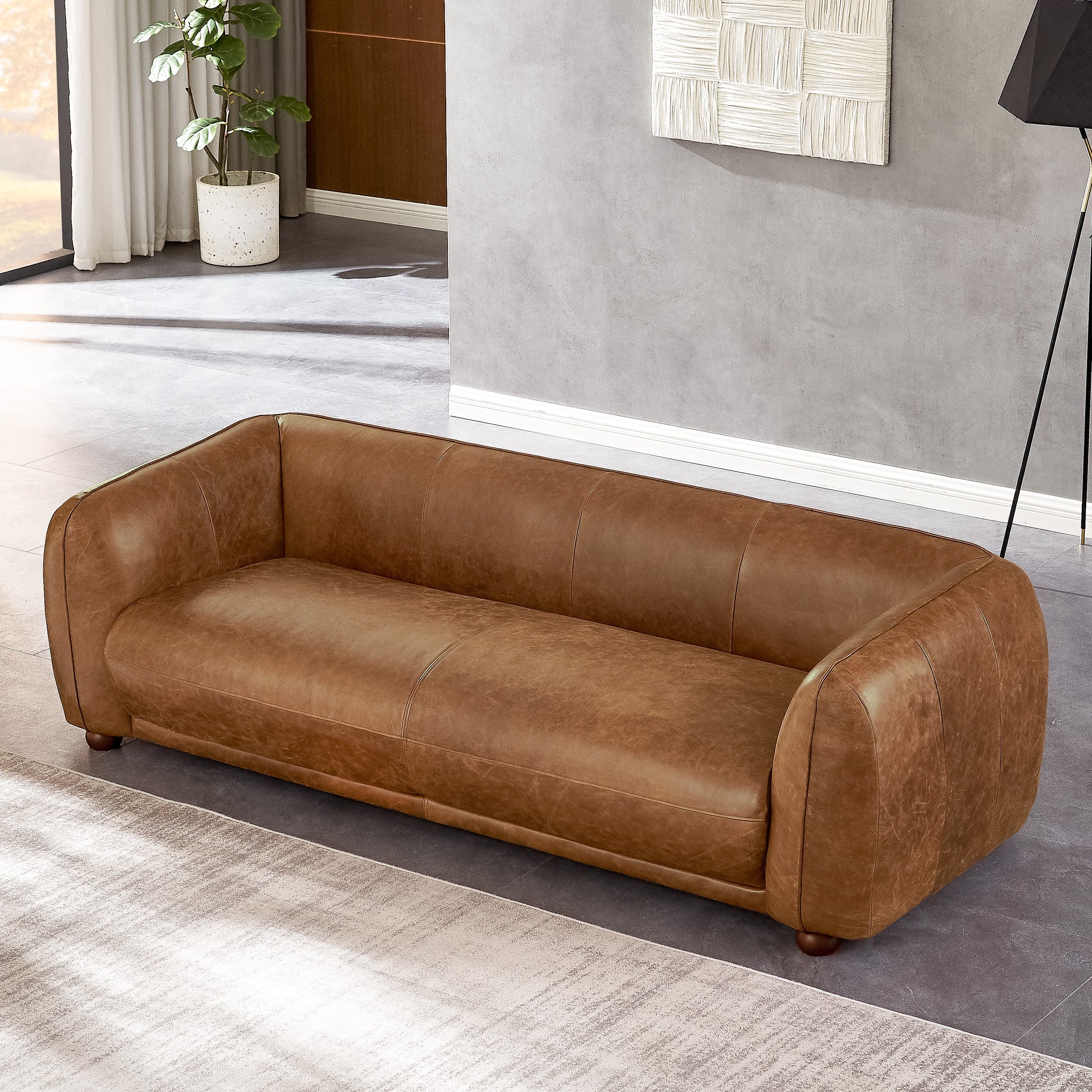 Mila Modern Brown Genuine Leather Sofa