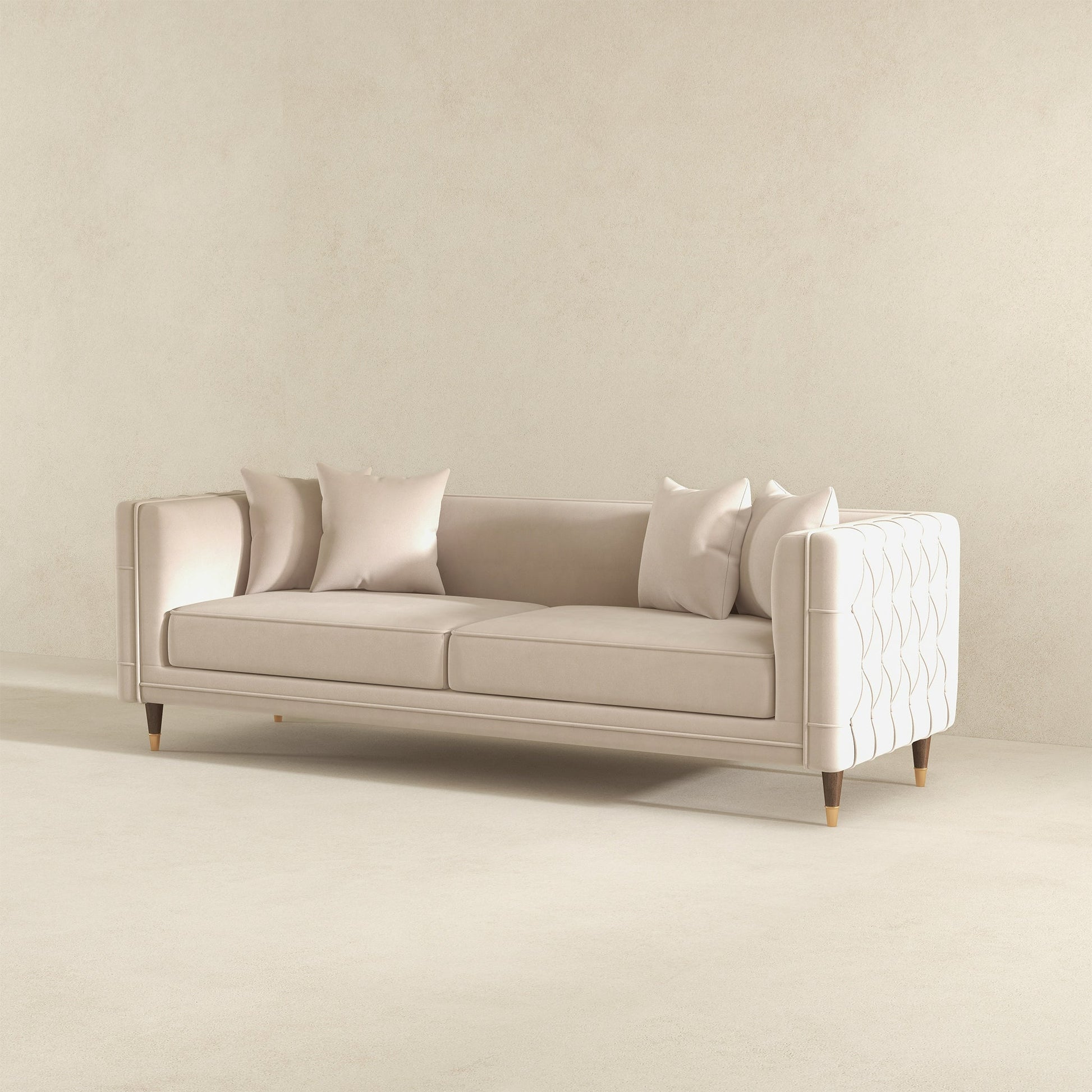 Nora 3-Seater Velvet Sofa | Minimalist Nordic Design with Solid Wood Base