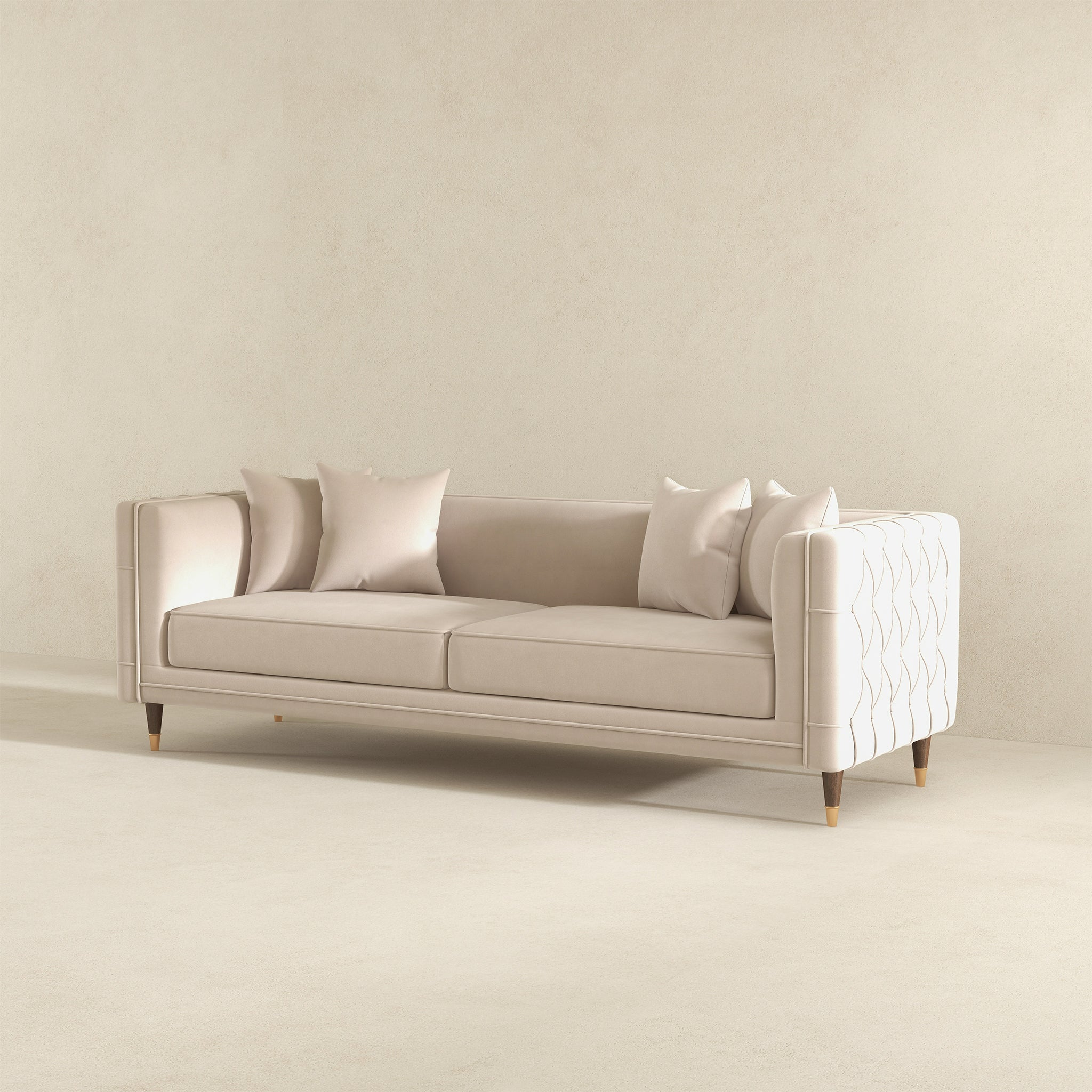 Nora 3-Seater Velvet Sofa | Minimalist Nordic Design with Solid Wood Base