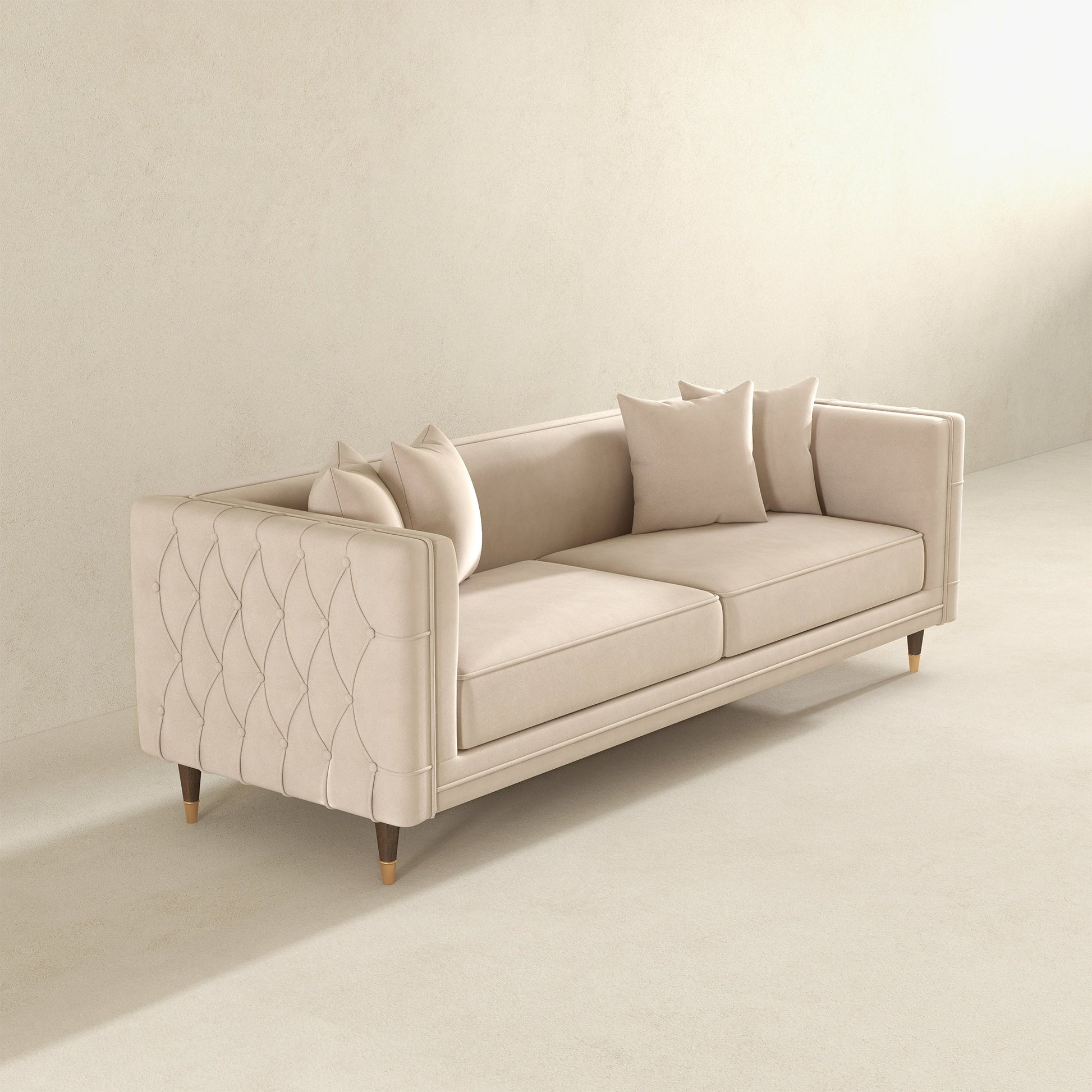 Nora 3-Seater Velvet Sofa | Minimalist Nordic Design with Solid Wood Base